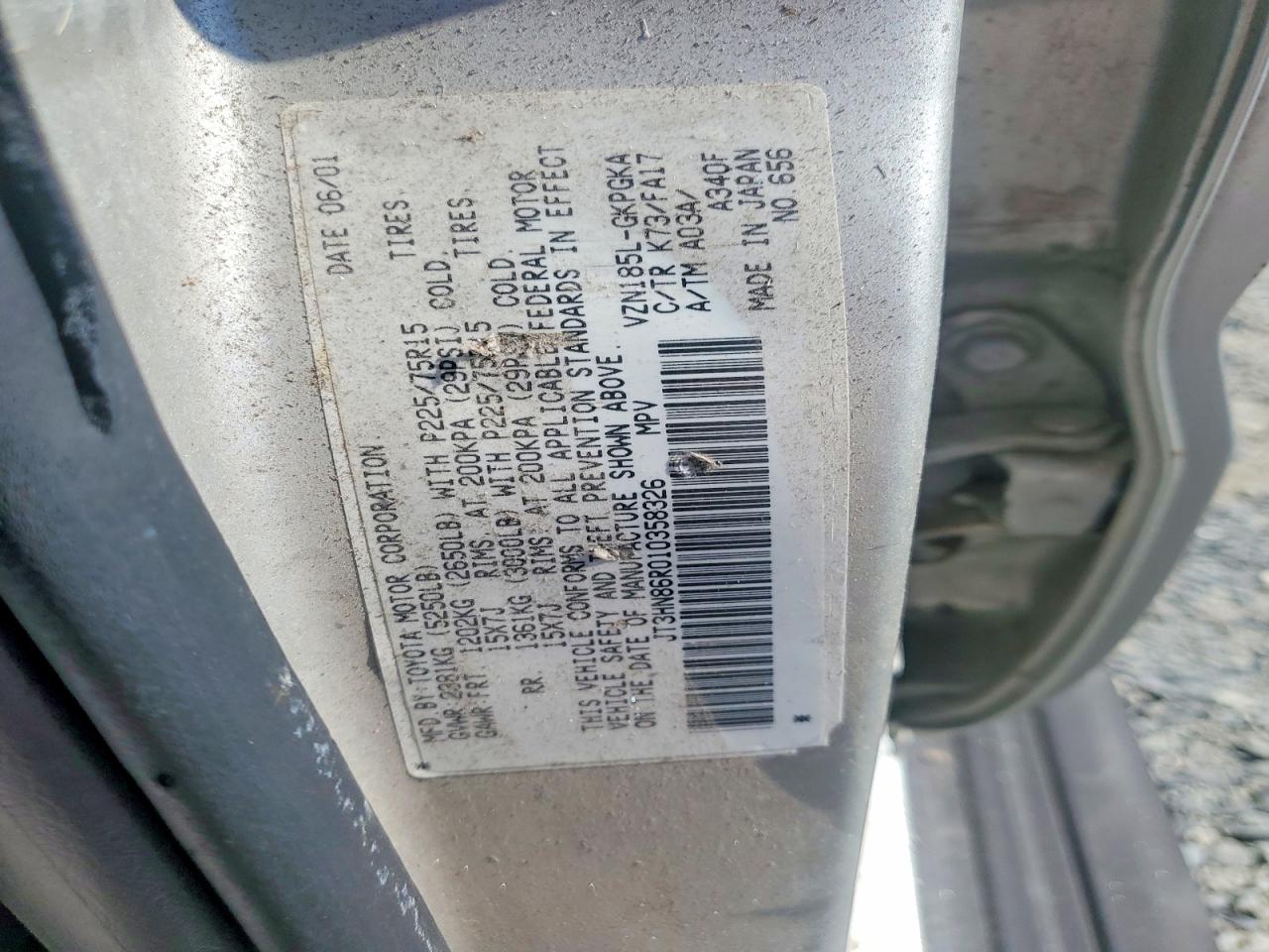 2001 Toyota 4runner Sr5 Silver vin: JT3HN86R010358326