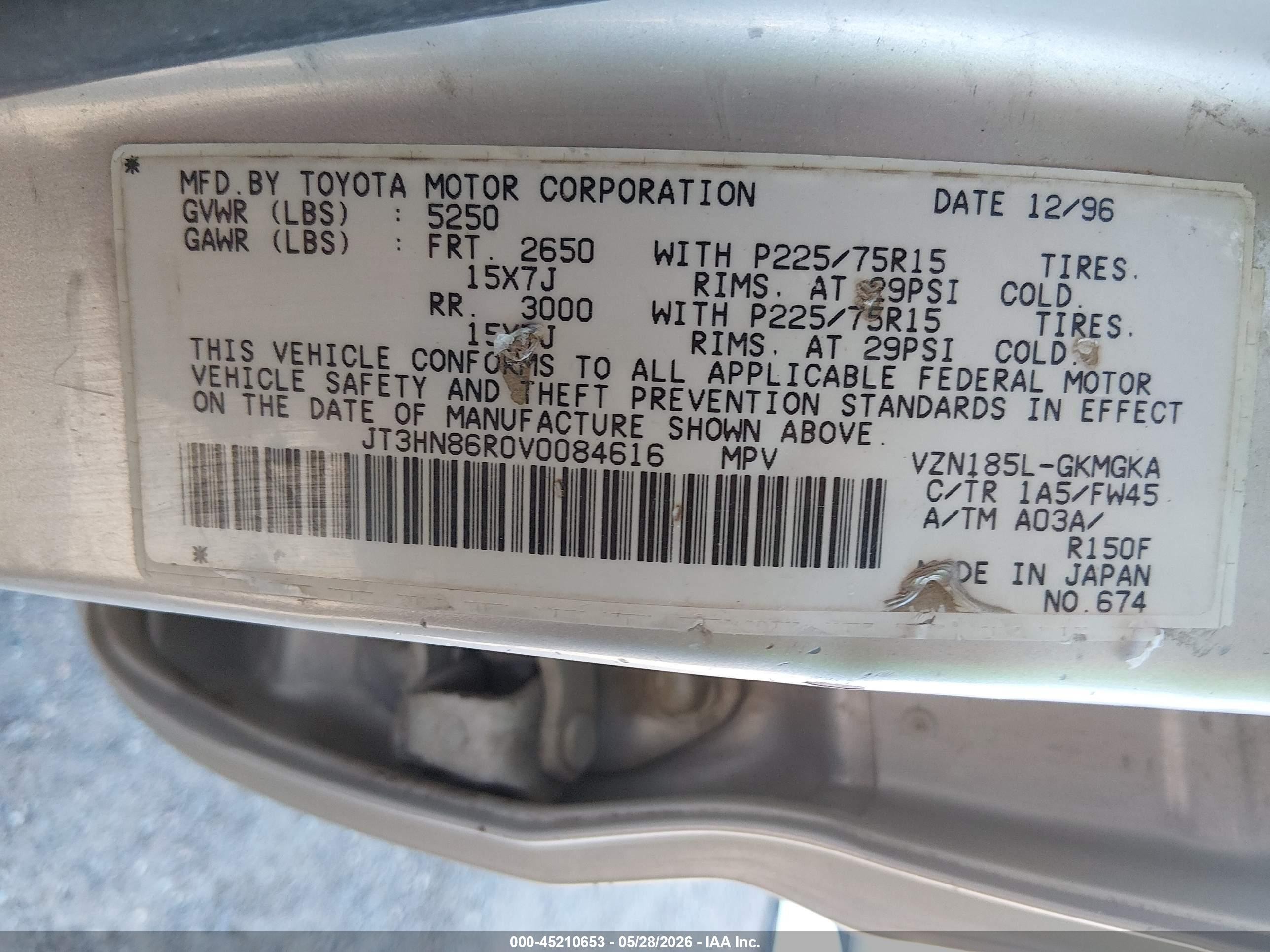 1997 Toyota 4runner Sr5 V6 Silver vin: JT3HN86R0V0084616