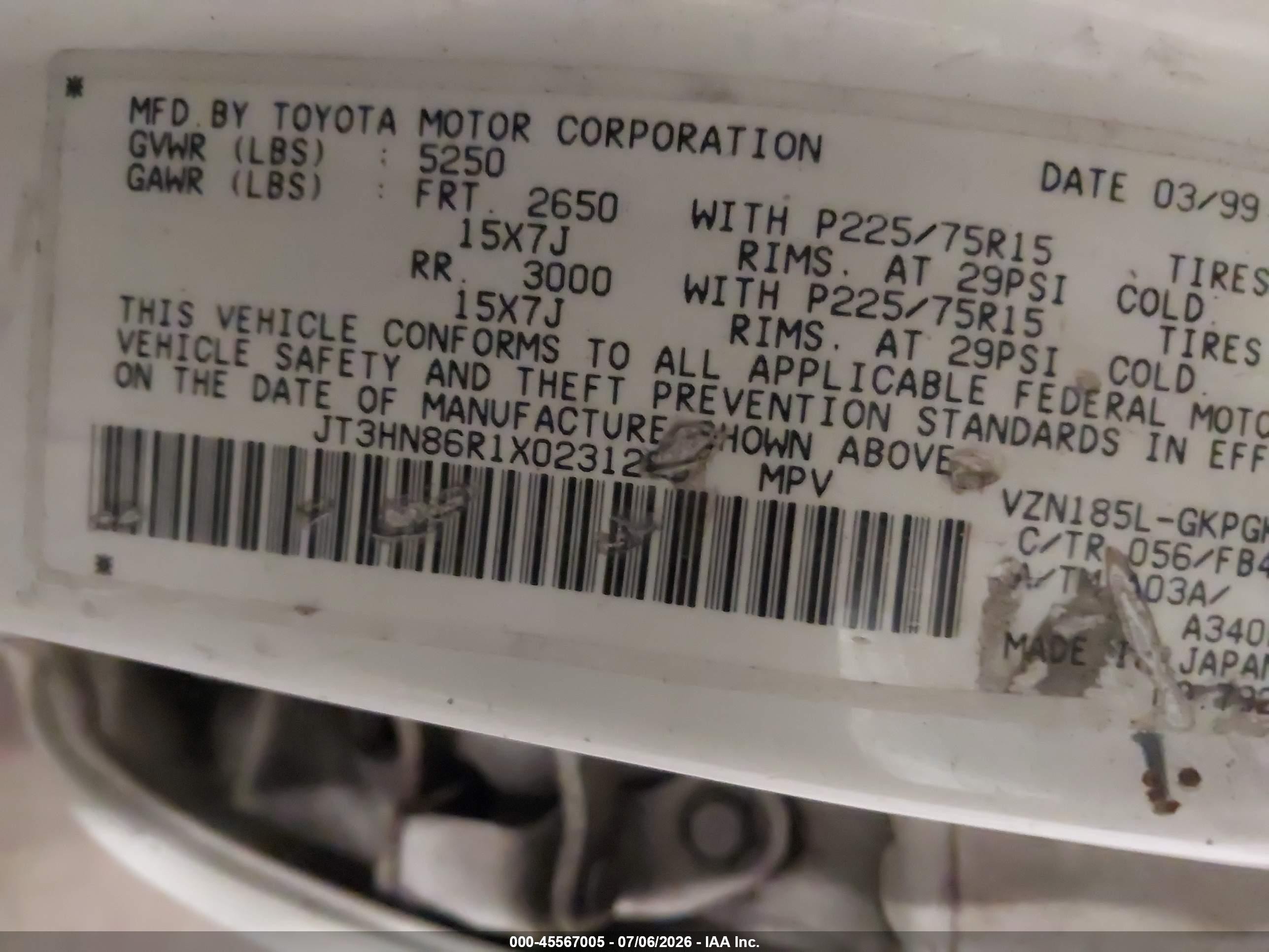 1999 Toyota 4runner Sr5 V6 White vin: JT3HN86R1X0231285