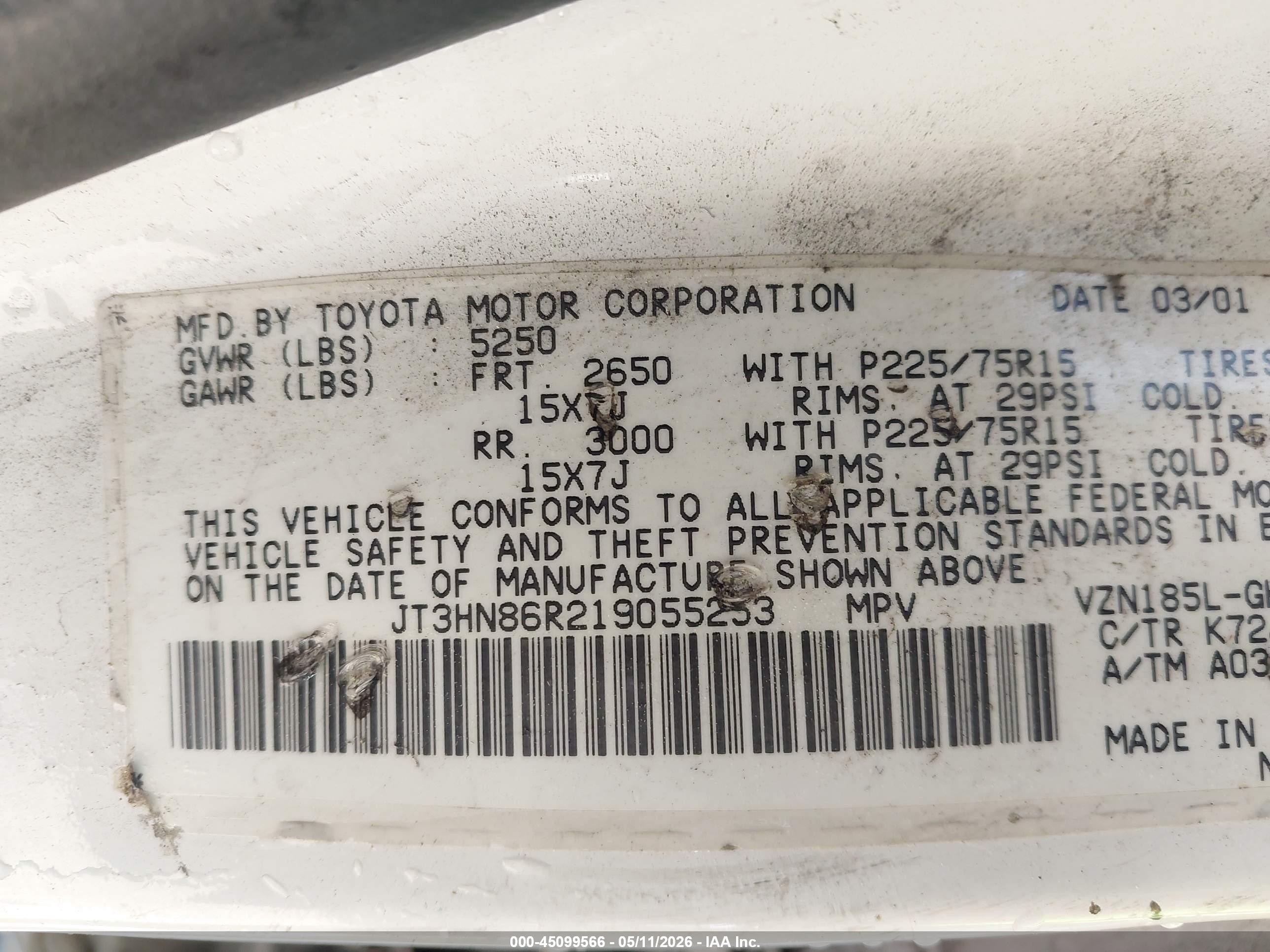 2001 Toyota 4runner Sr5 V6 White vin: JT3HN86R219055253