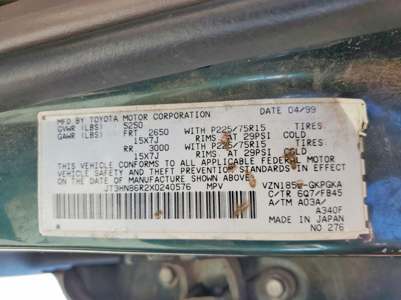 1999 Toyota 4runner Sr5 Green vin: JT3HN86R2X0240576