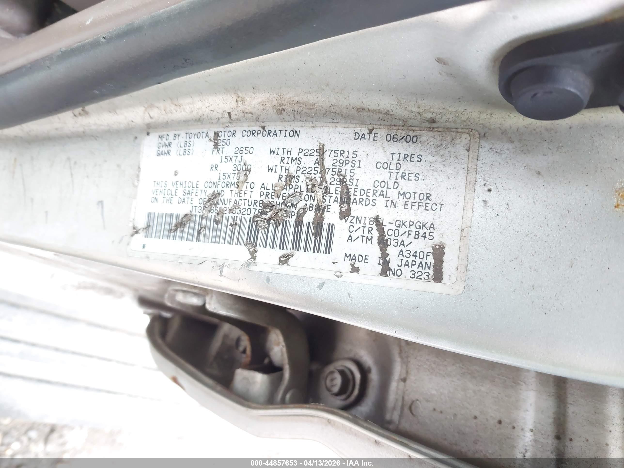 2000 Toyota 4runner Sr5 V6 Серый vin: JT3HN86R2Y0320784