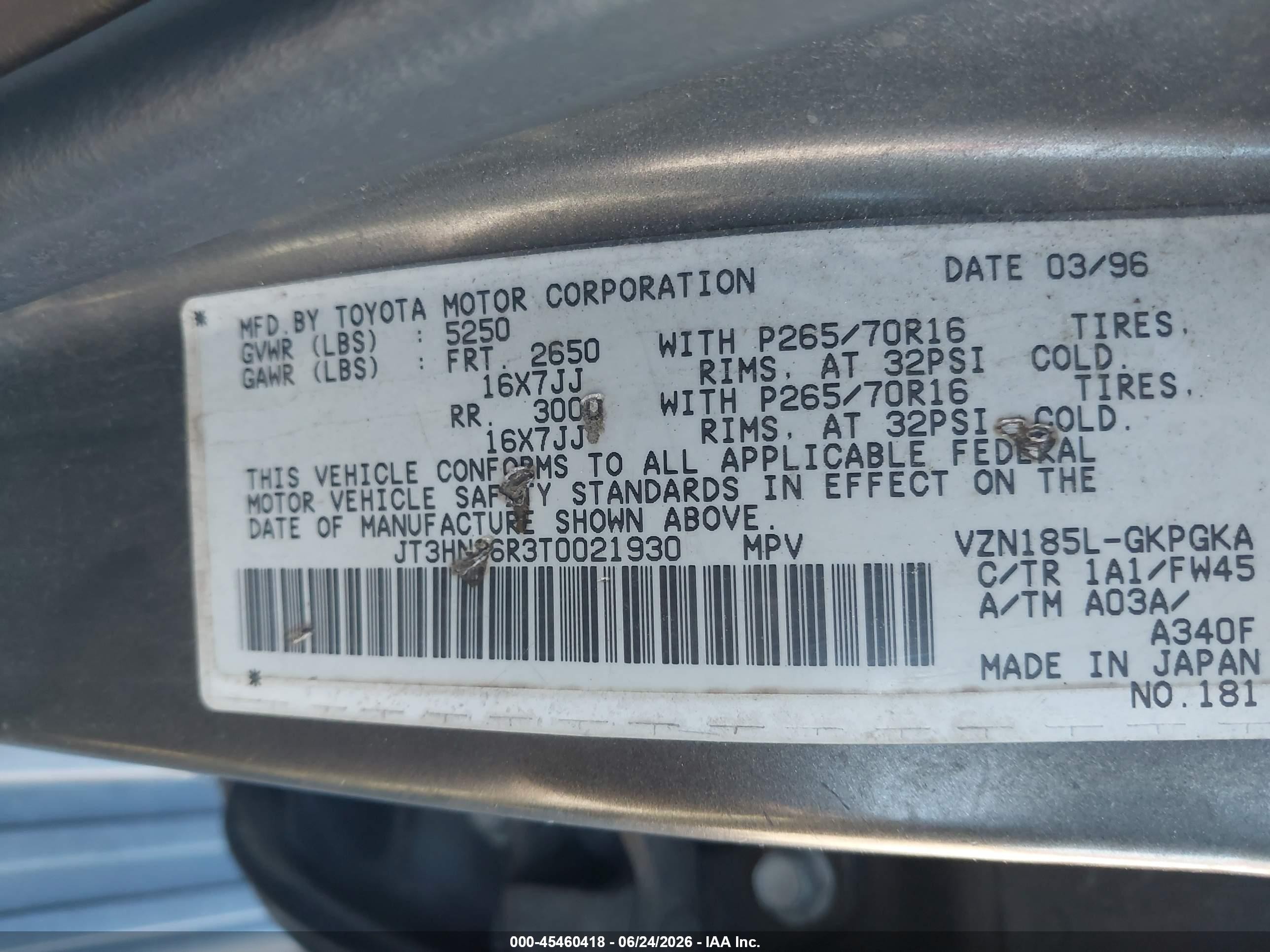 1996 Toyota 4runner Sr5 Gray vin: JT3HN86R3T0021930