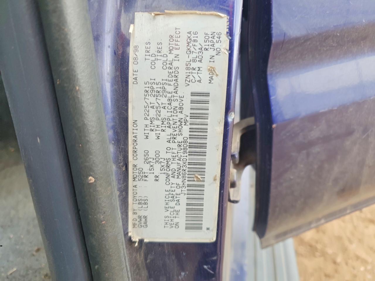 1999 Toyota 4runner Sr5 V6 Blue vin: JT3HN86R3X0198080