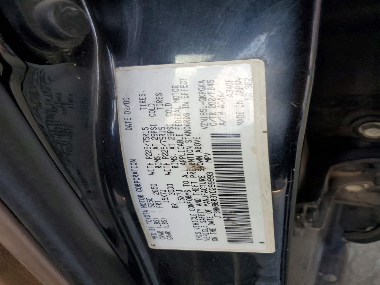 2000 Toyota 4runner Sr5 Black vin: JT3HN86R3Y0299993