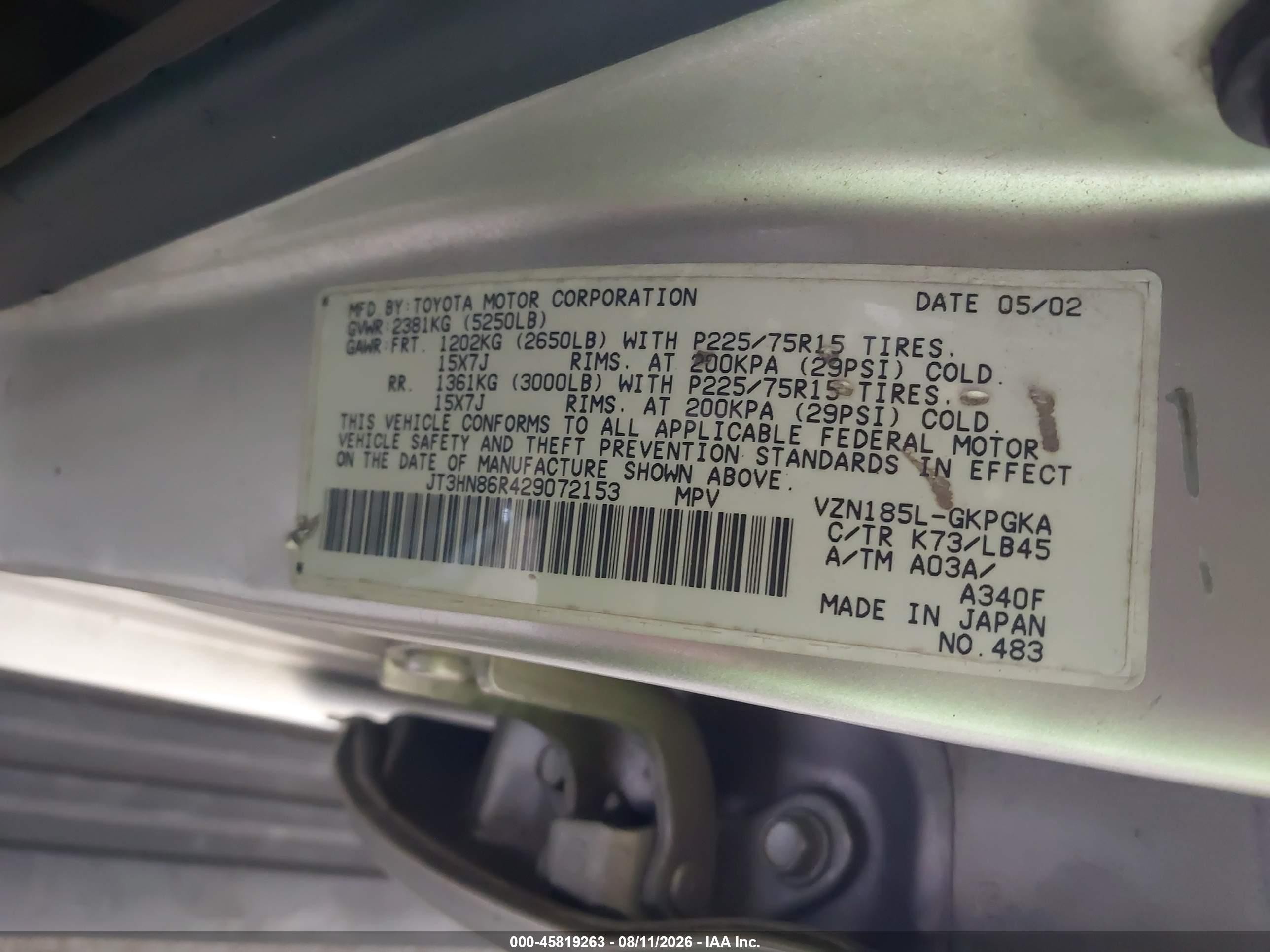 2002 Toyota 4runner Sr5 Beige vin: JT3HN86R429072153