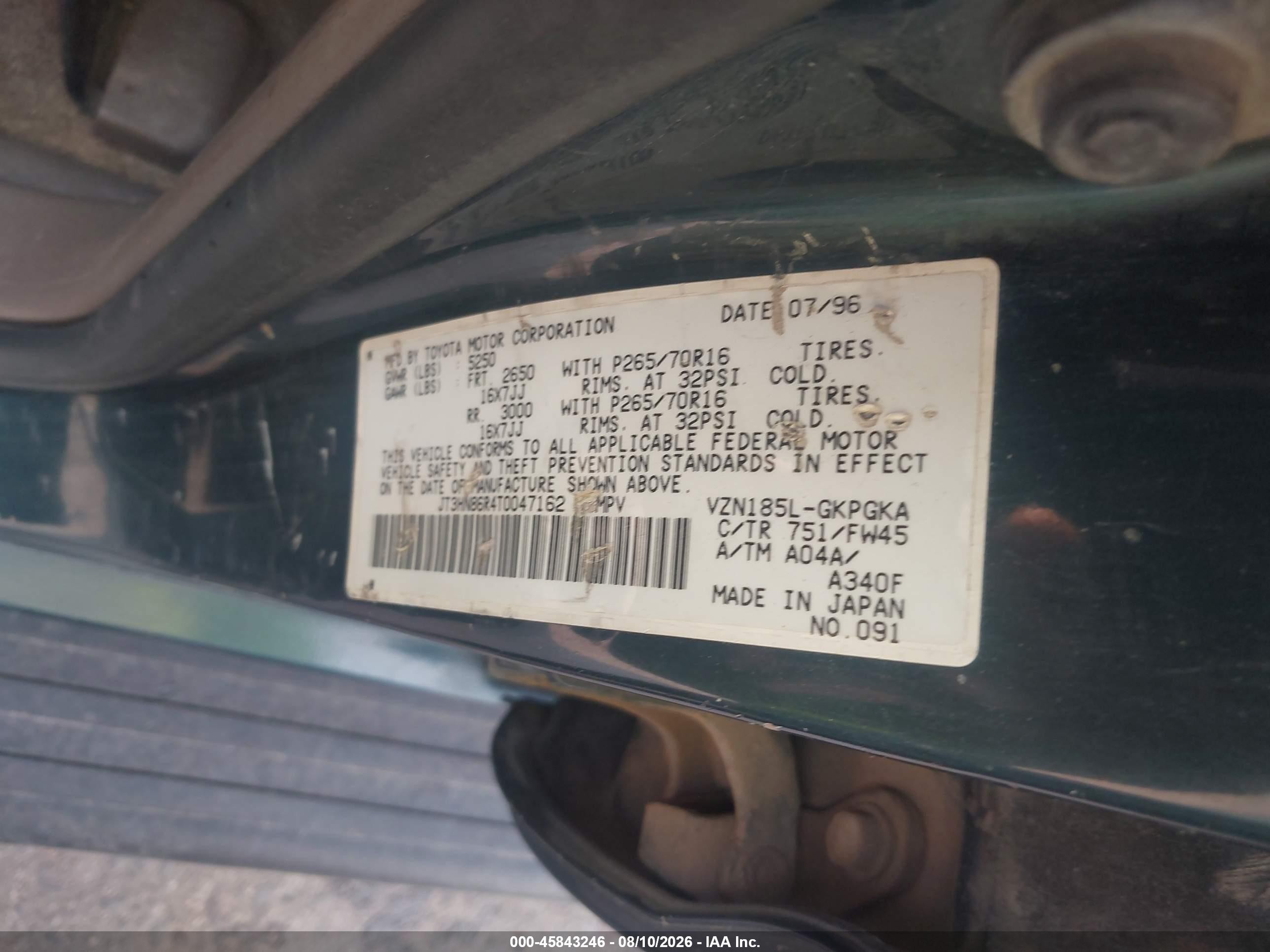 1996 Toyota 4runner Sr5 Green vin: JT3HN86R4T0047162