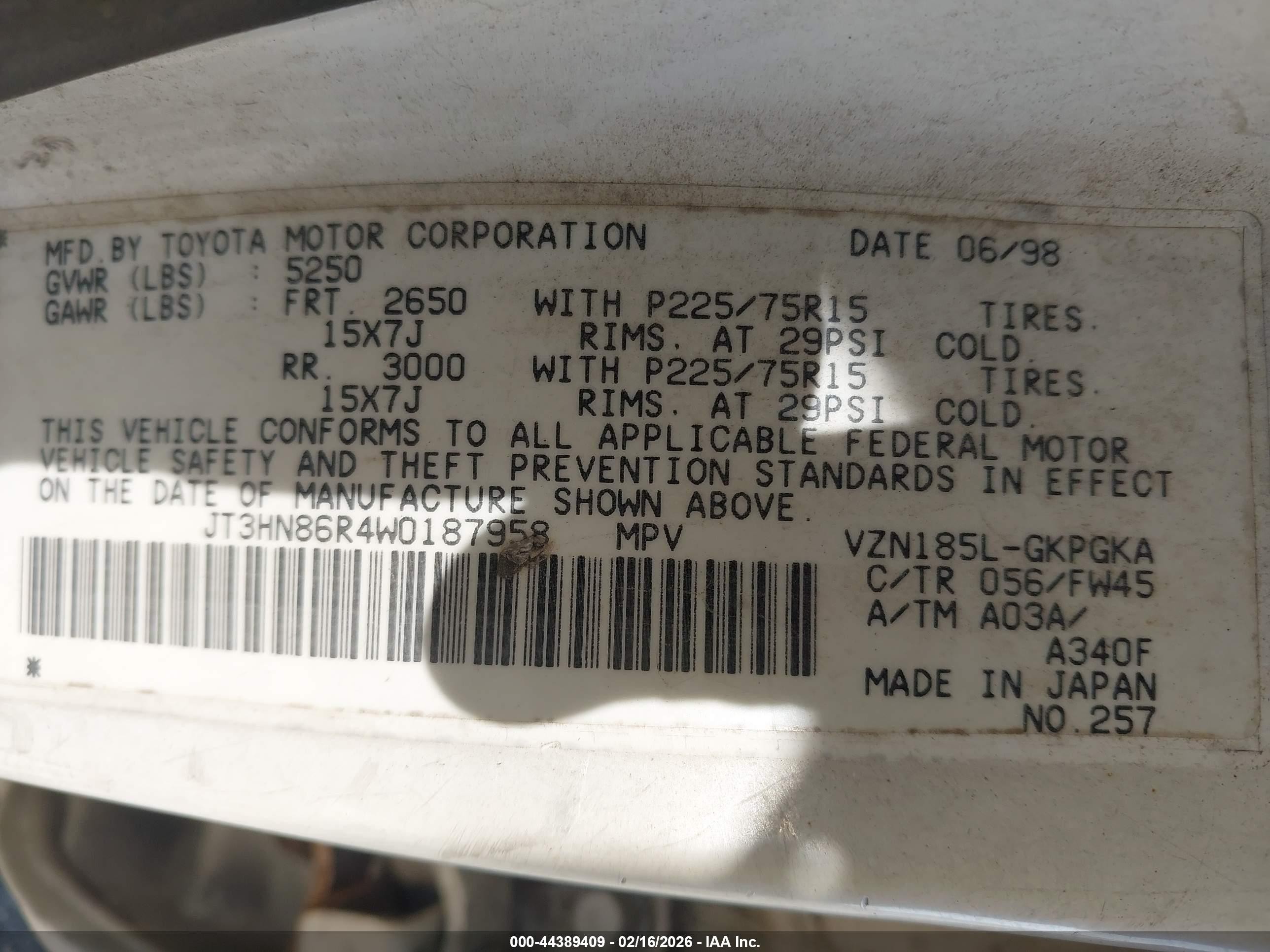 1998 Toyota 4runner Sr5 V6 White vin: JT3HN86R4W0187958