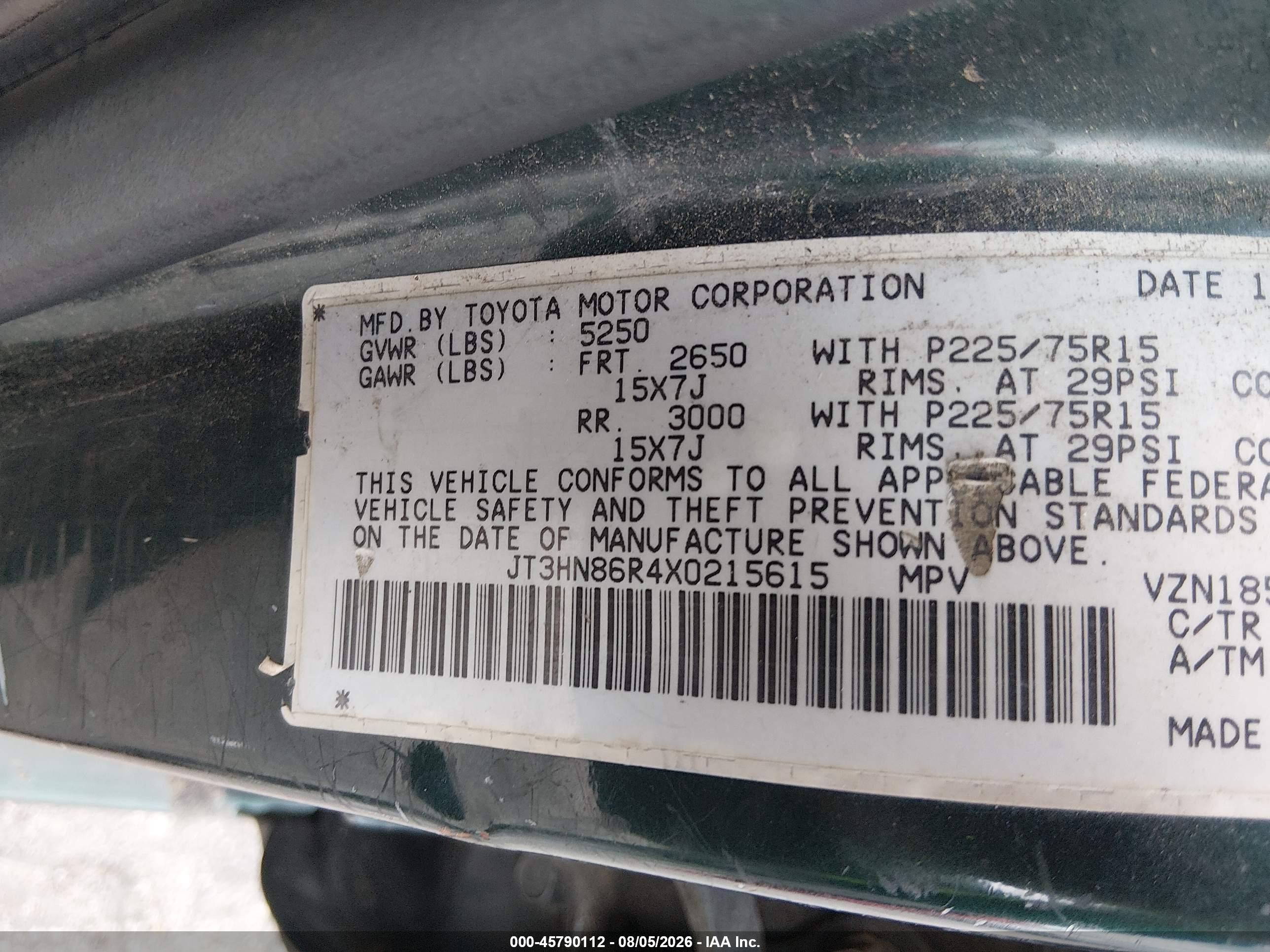 1999 Toyota 4runner Sr5 V6 Green vin: JT3HN86R4X0215615
