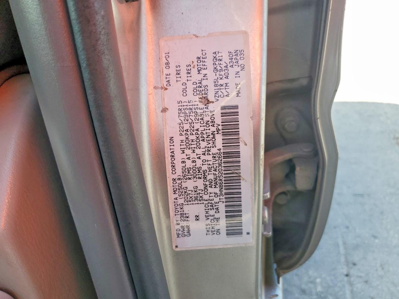 2002 Toyota 4runner Sr5 Gray vin: JT3HN86R520362664