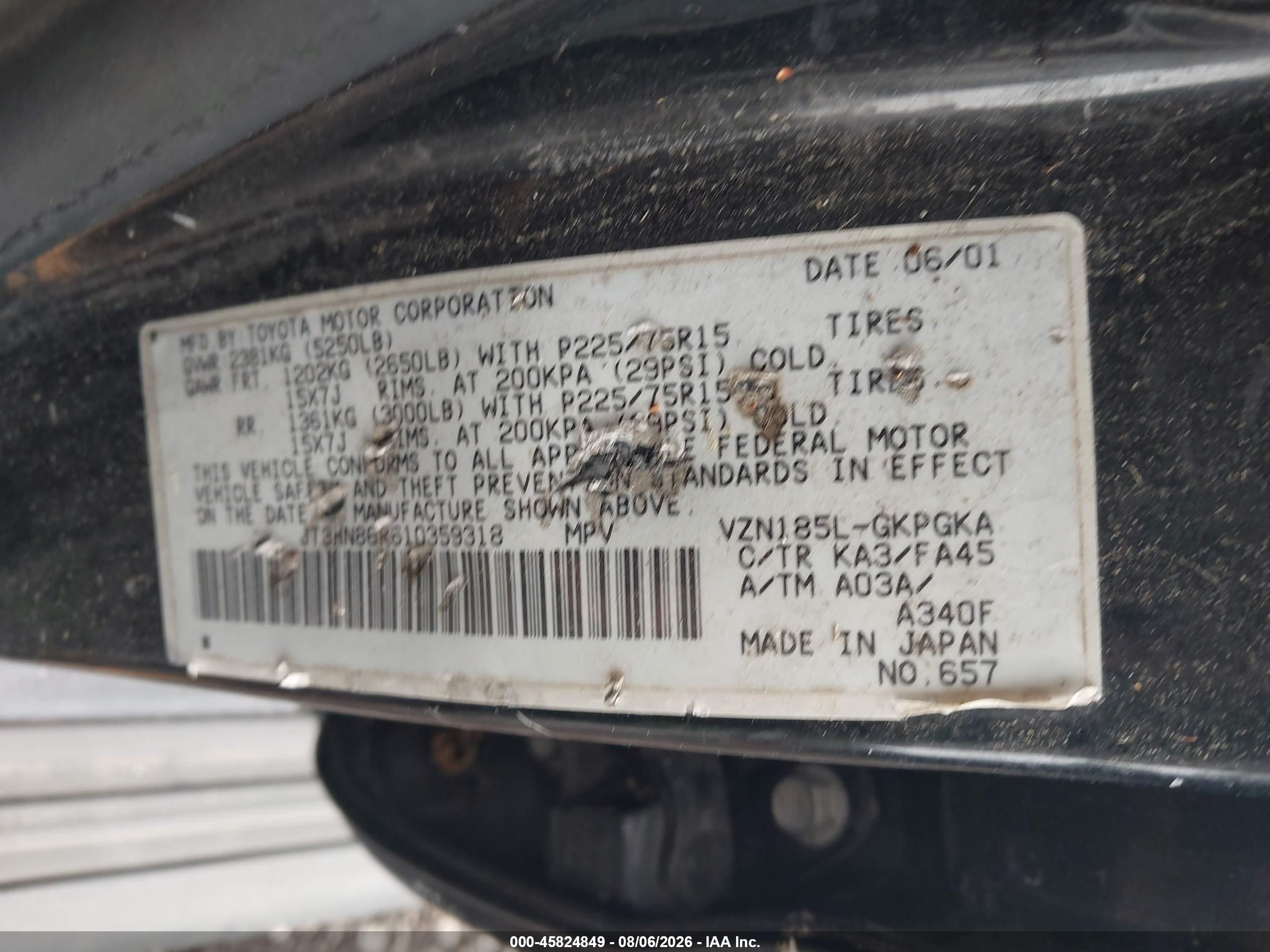 2001 Toyota 4runner Sr5 V6 Черный vin: JT3HN86R610359318