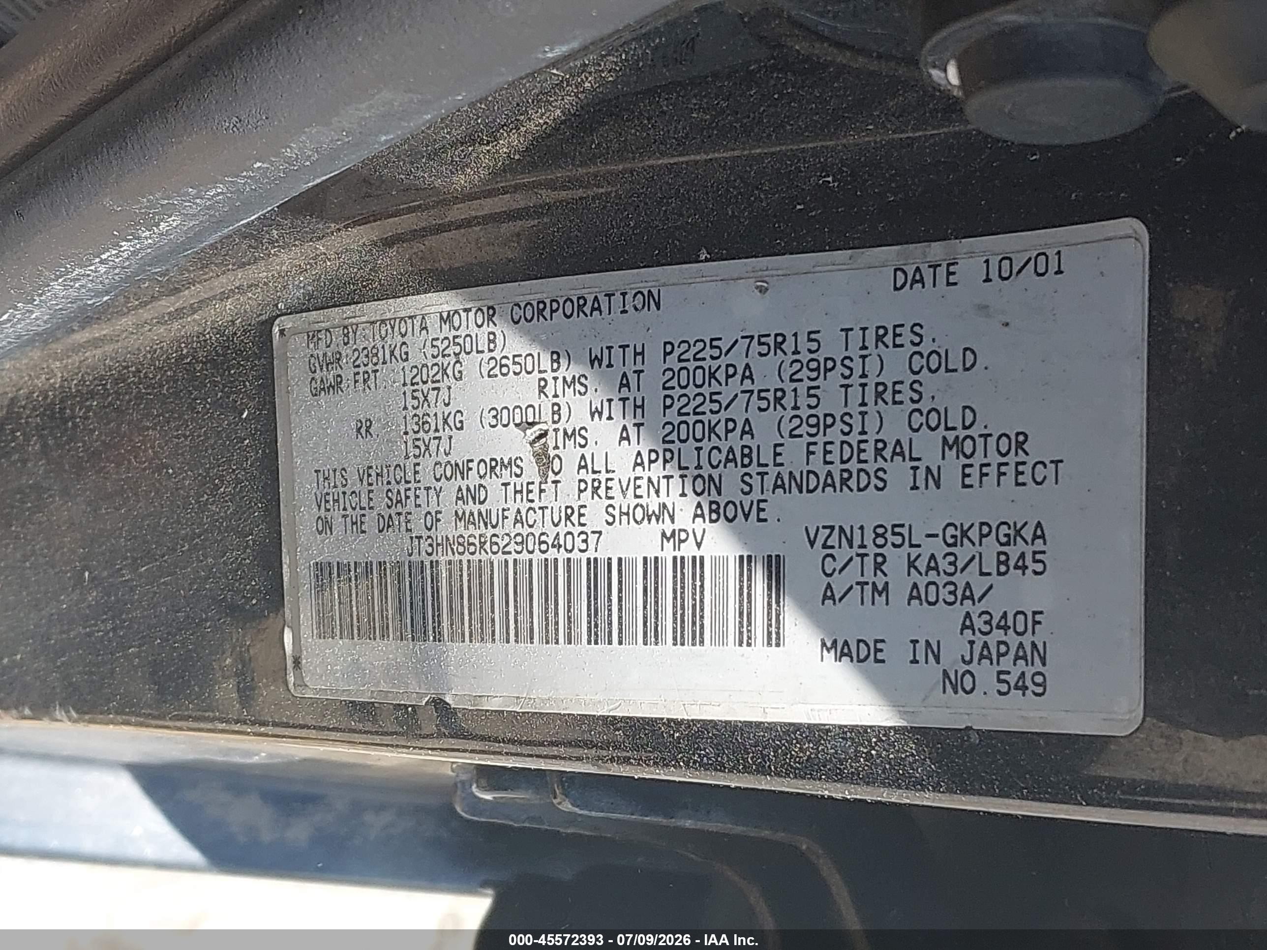 2002 Toyota 4runner Sr5 V6 Black vin: JT3HN86R629064037