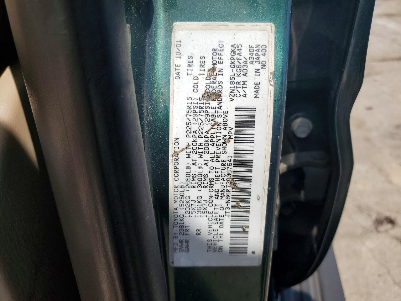 2002 Toyota 4runner Sr5 Green vin: JT3HN86R720367641