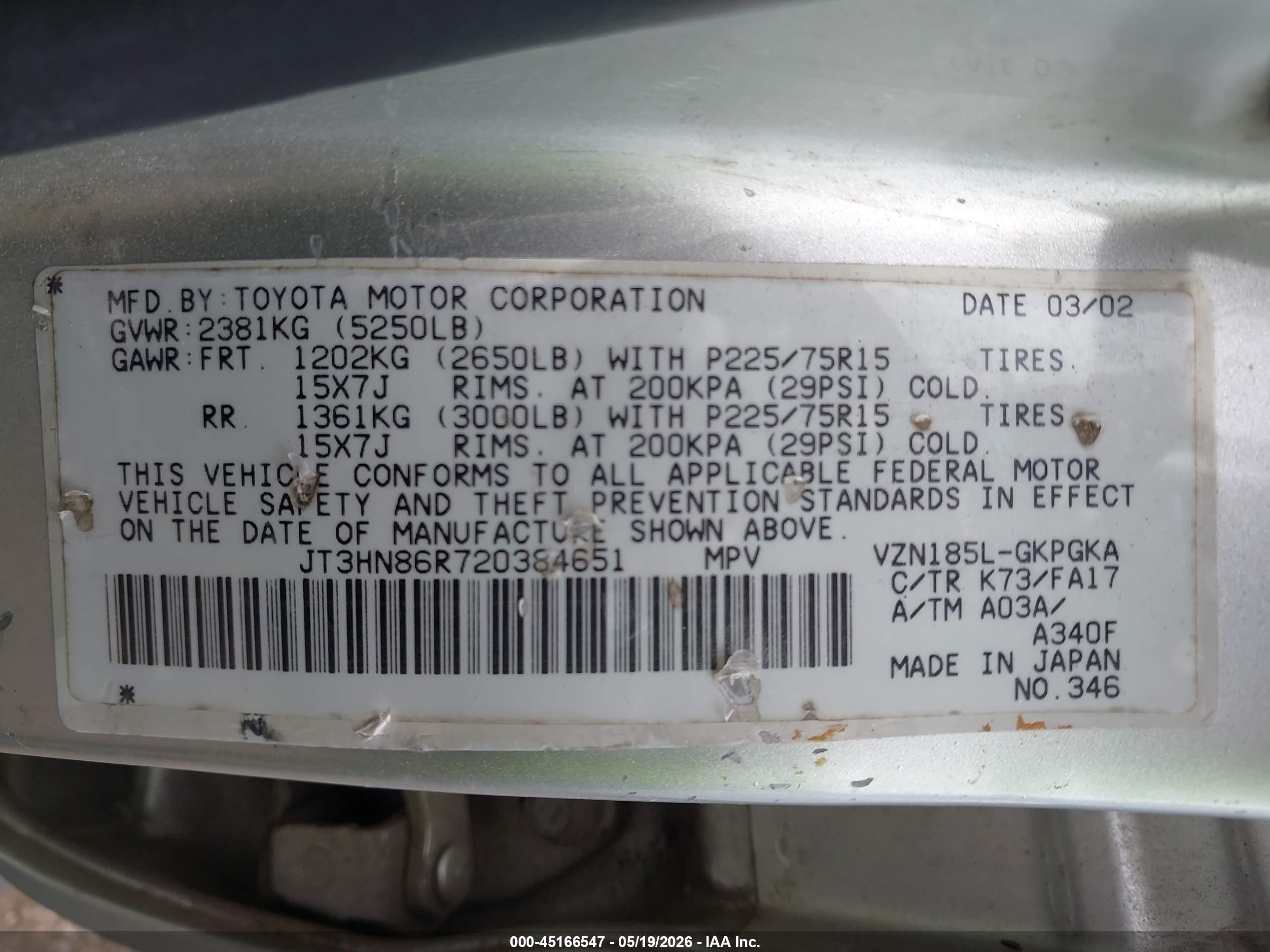 2002 Toyota 4runner Sr5 V6 Silver vin: JT3HN86R720384651