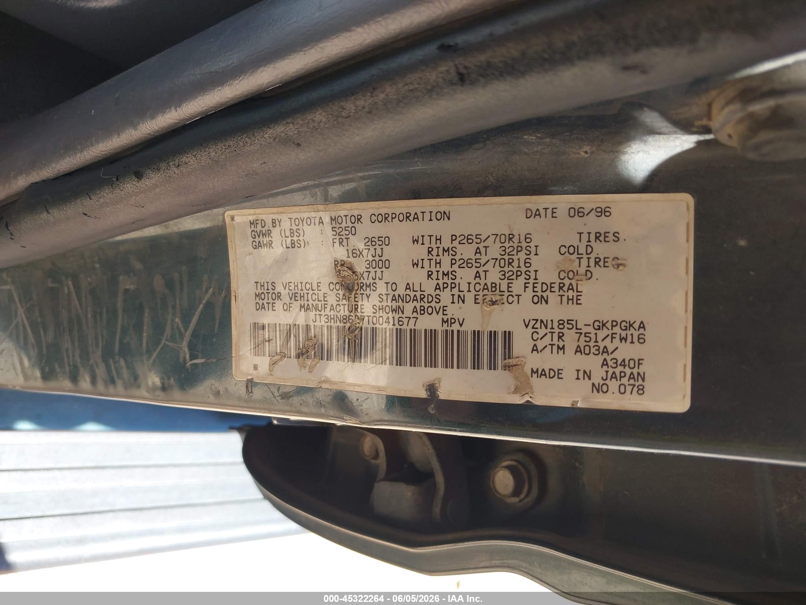 1996 Toyota 4runner Sr5 Green vin: JT3HN86R7T0041677