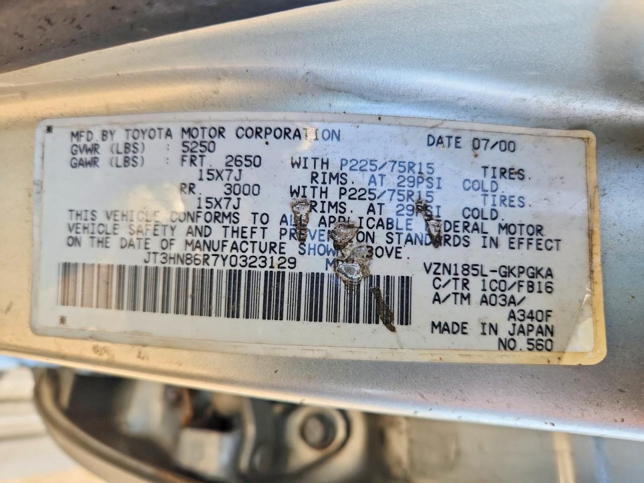 2000 Toyota 4runner Silver vin: JT3HN86R7Y0323129