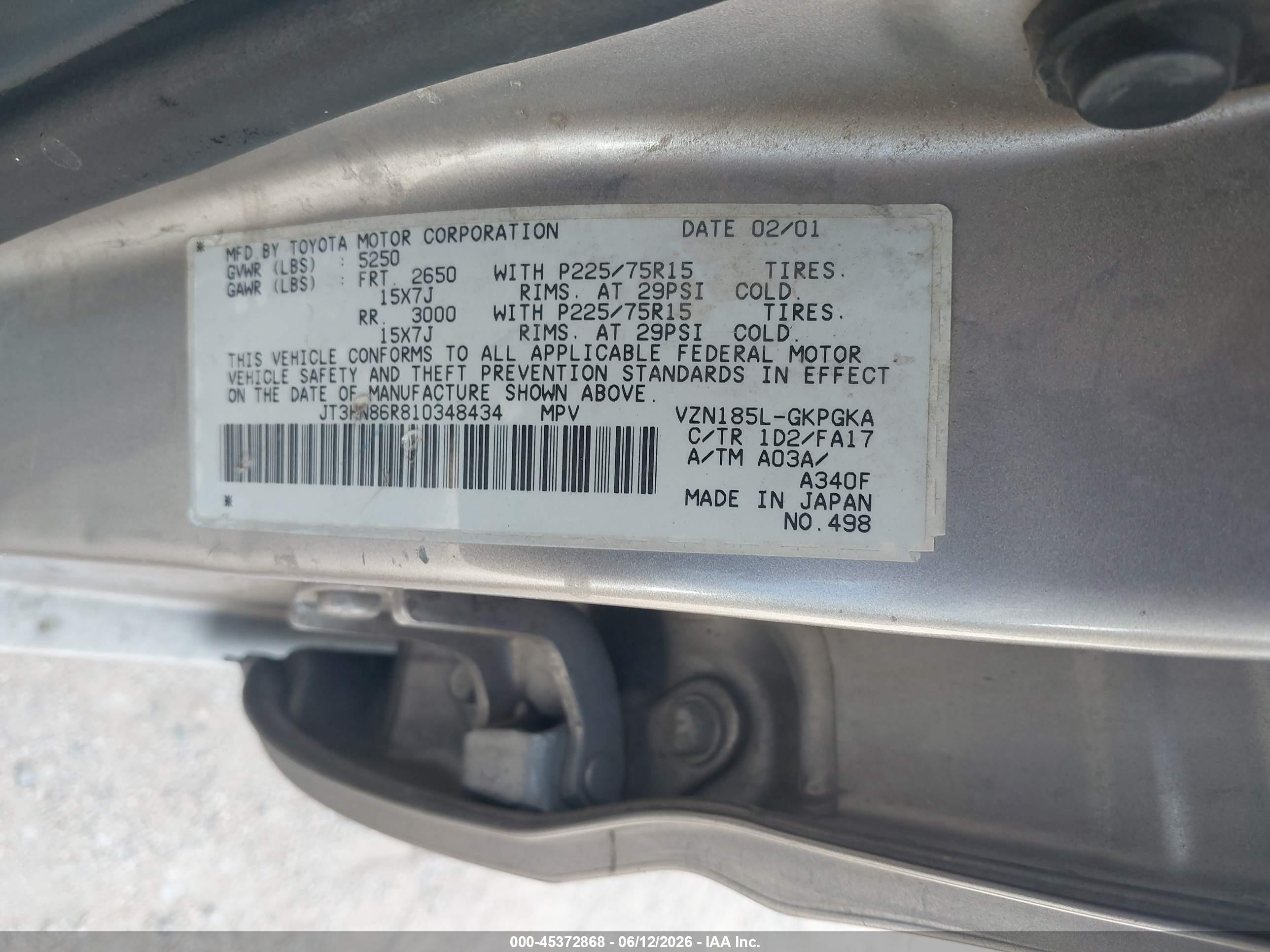 2001 Toyota 4runner Sr5 V6 Gray vin: JT3HN86R810348434