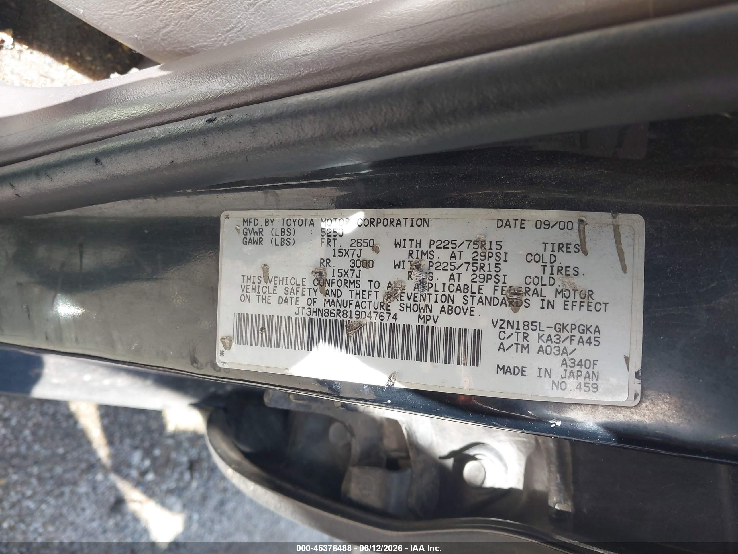 2001 Toyota 4runner Sr5 V6 Черный vin: JT3HN86R819047674