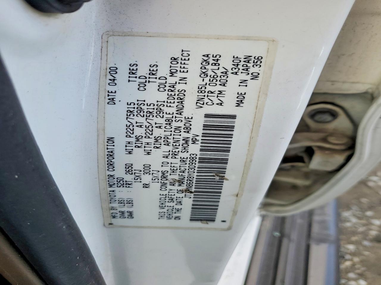 2000 Toyota 4runner Sr5 White vin: JT3HN86R8Y0309983