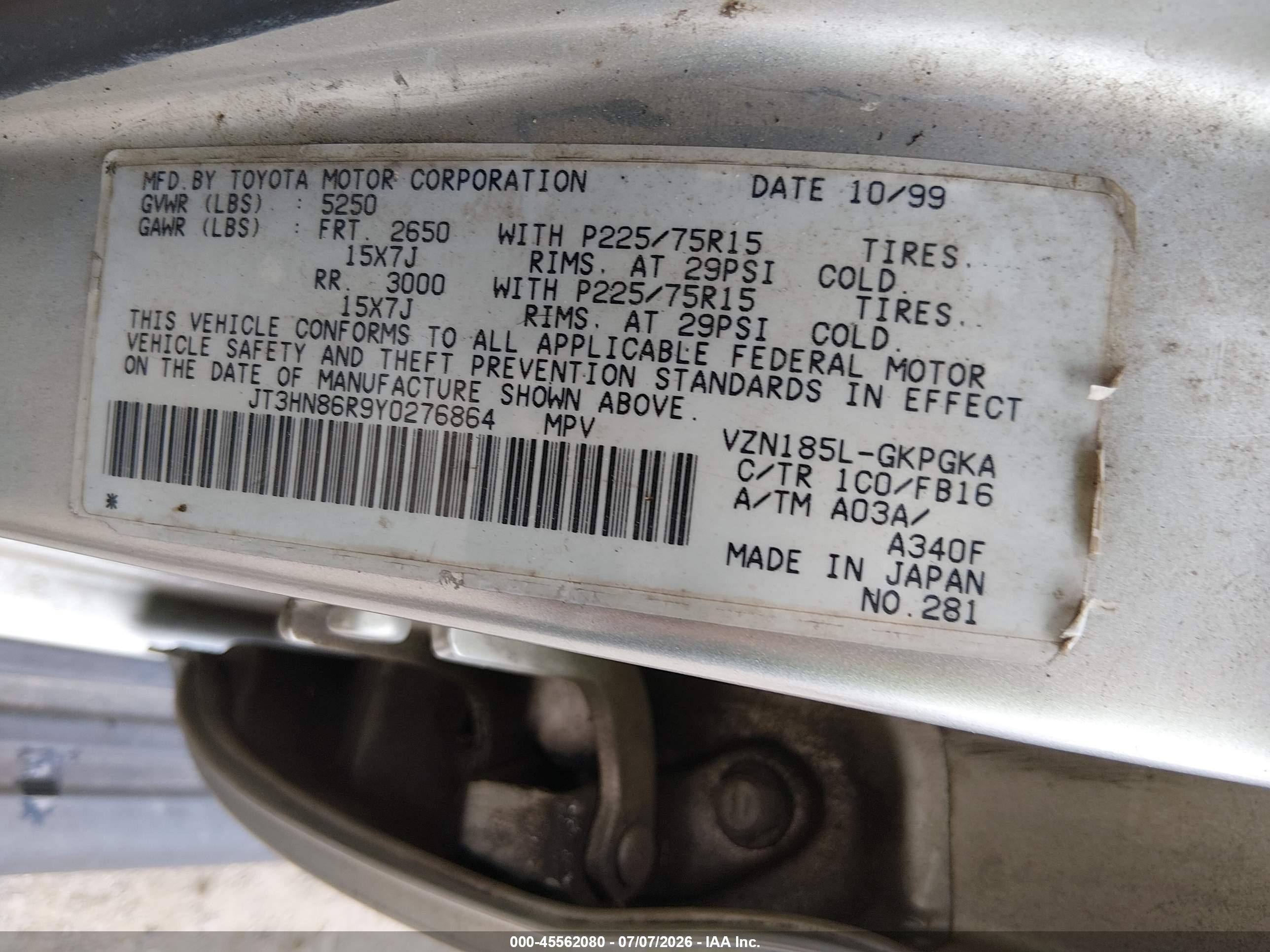 2000 Toyota 4runner Sr5 V6 Серебряный vin: JT3HN86R9Y0276864