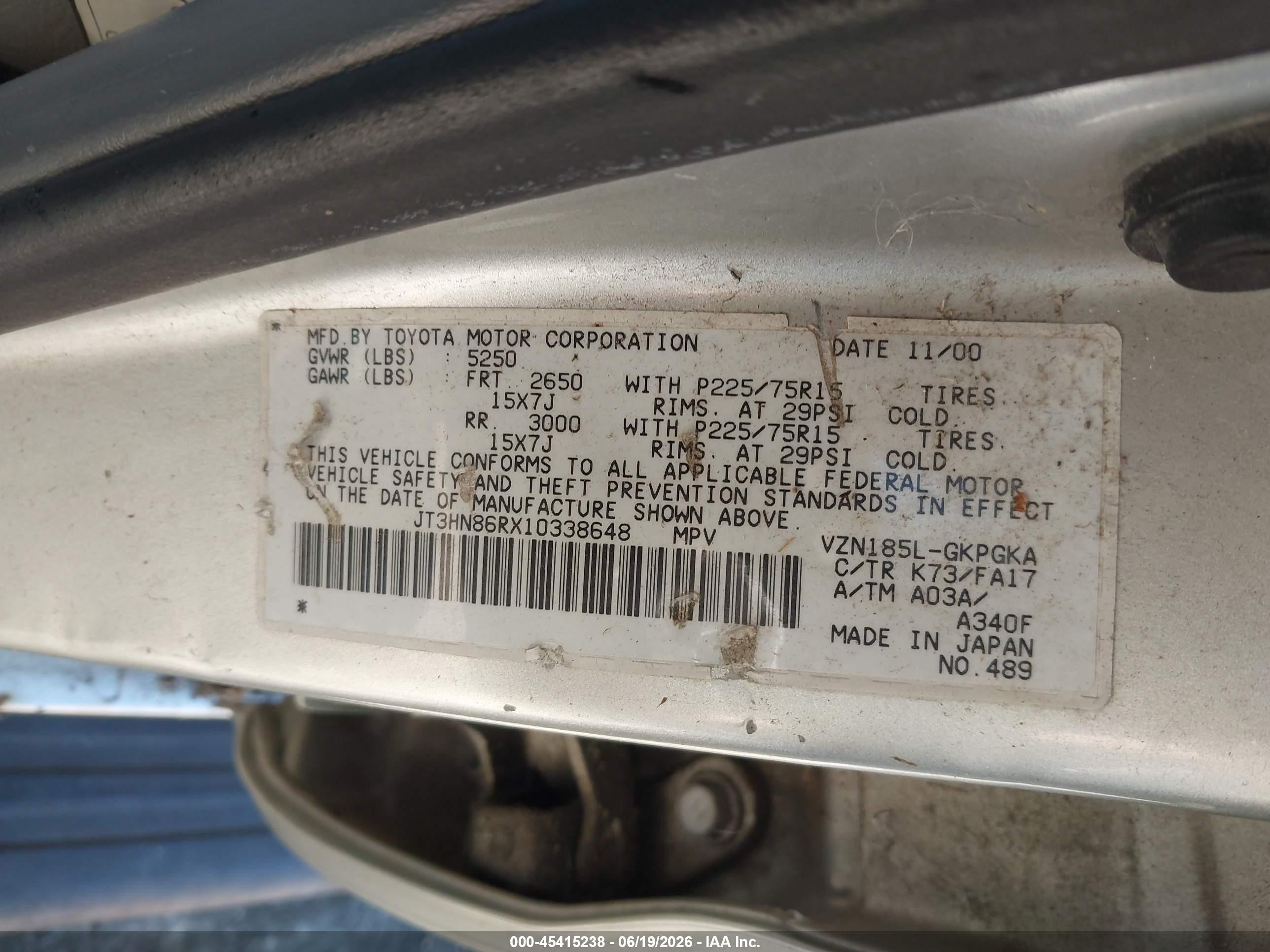 2001 Toyota 4runner Sr5 V6 Silver vin: JT3HN86RX10338648