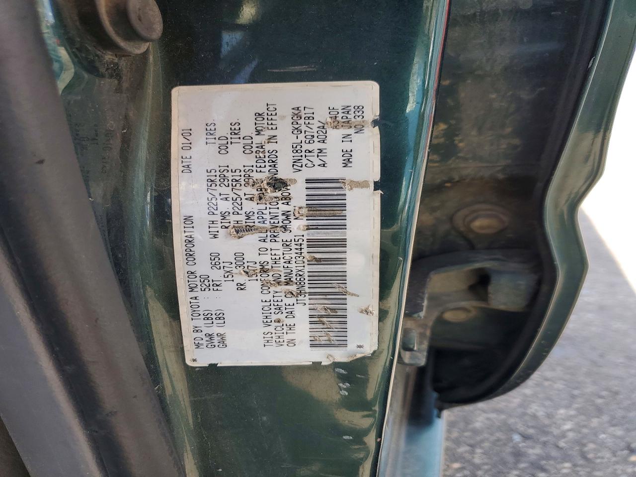 2001 Toyota 4runner Sr5 Green vin: JT3HN86RX10344451
