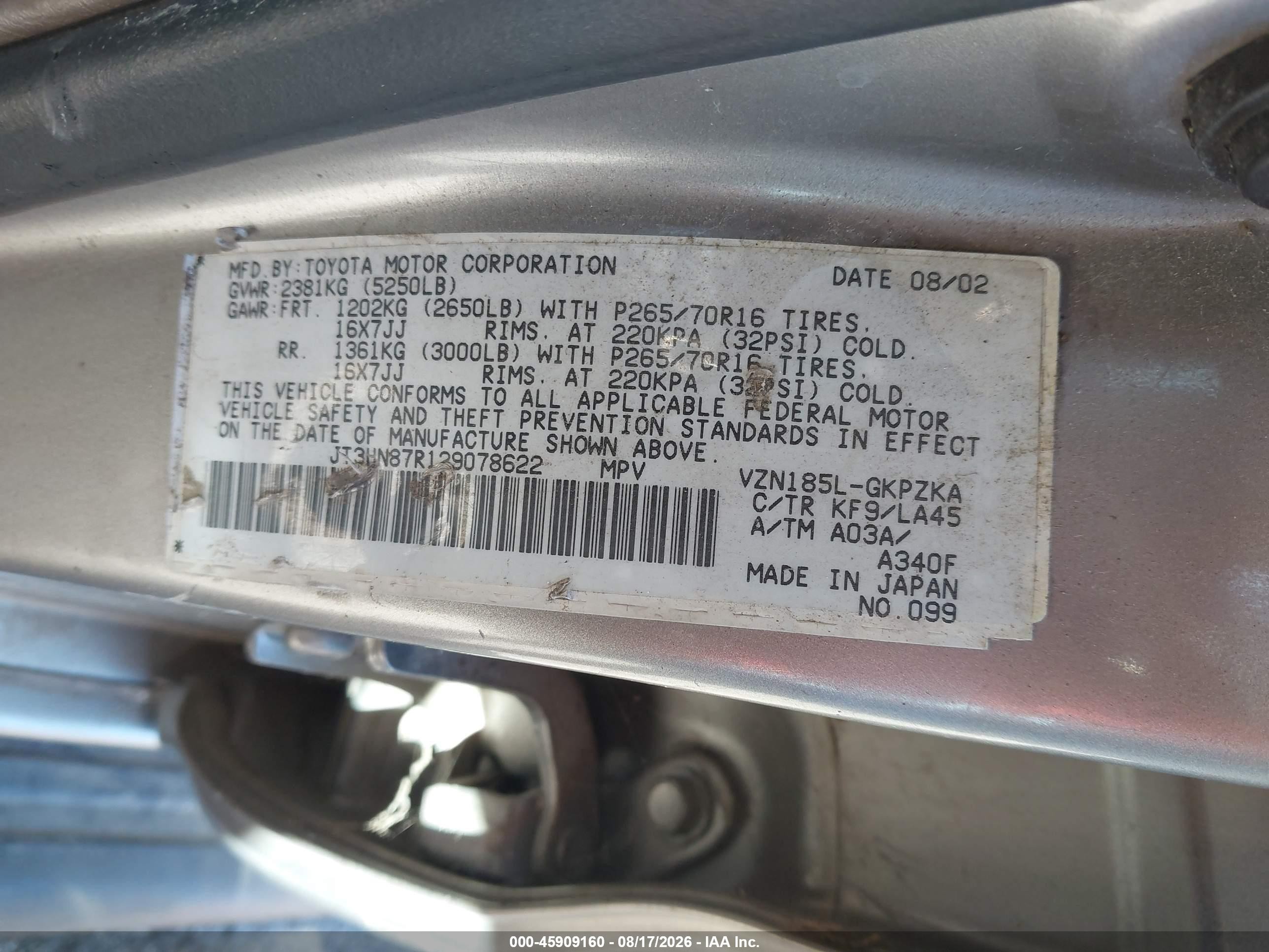 2002 Toyota 4runner Limited V6 Silver vin: JT3HN87R129078622