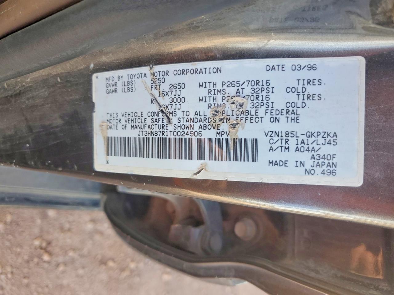 1996 Toyota 4runner Limited Charcoal vin: JT3HN87R1T0024906