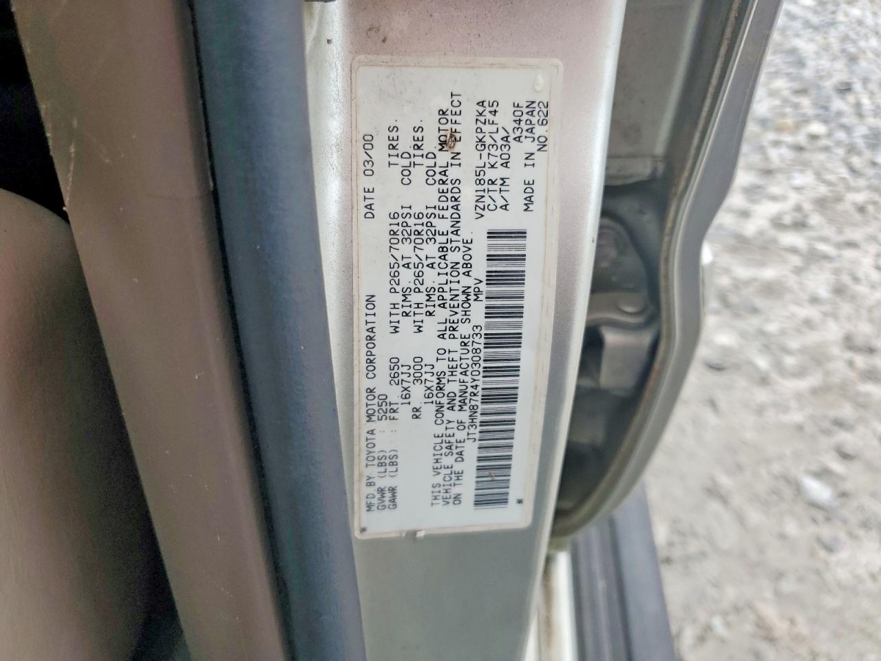 2000 Toyota 4runner Limited Beige vin: JT3HN87R4Y0308733