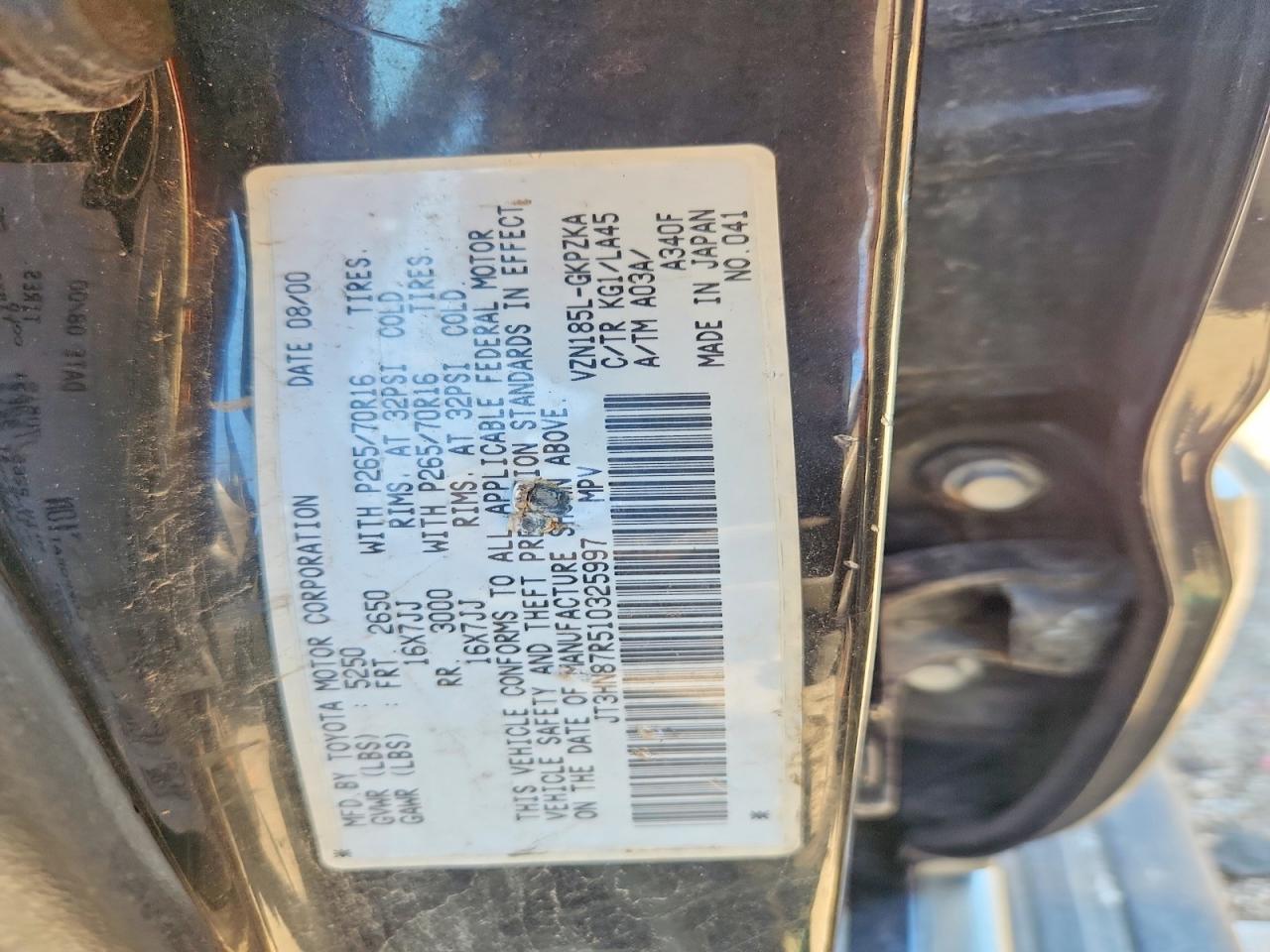 2001 Toyota 4runner Limited Черный vin: JT3HN87R510325997