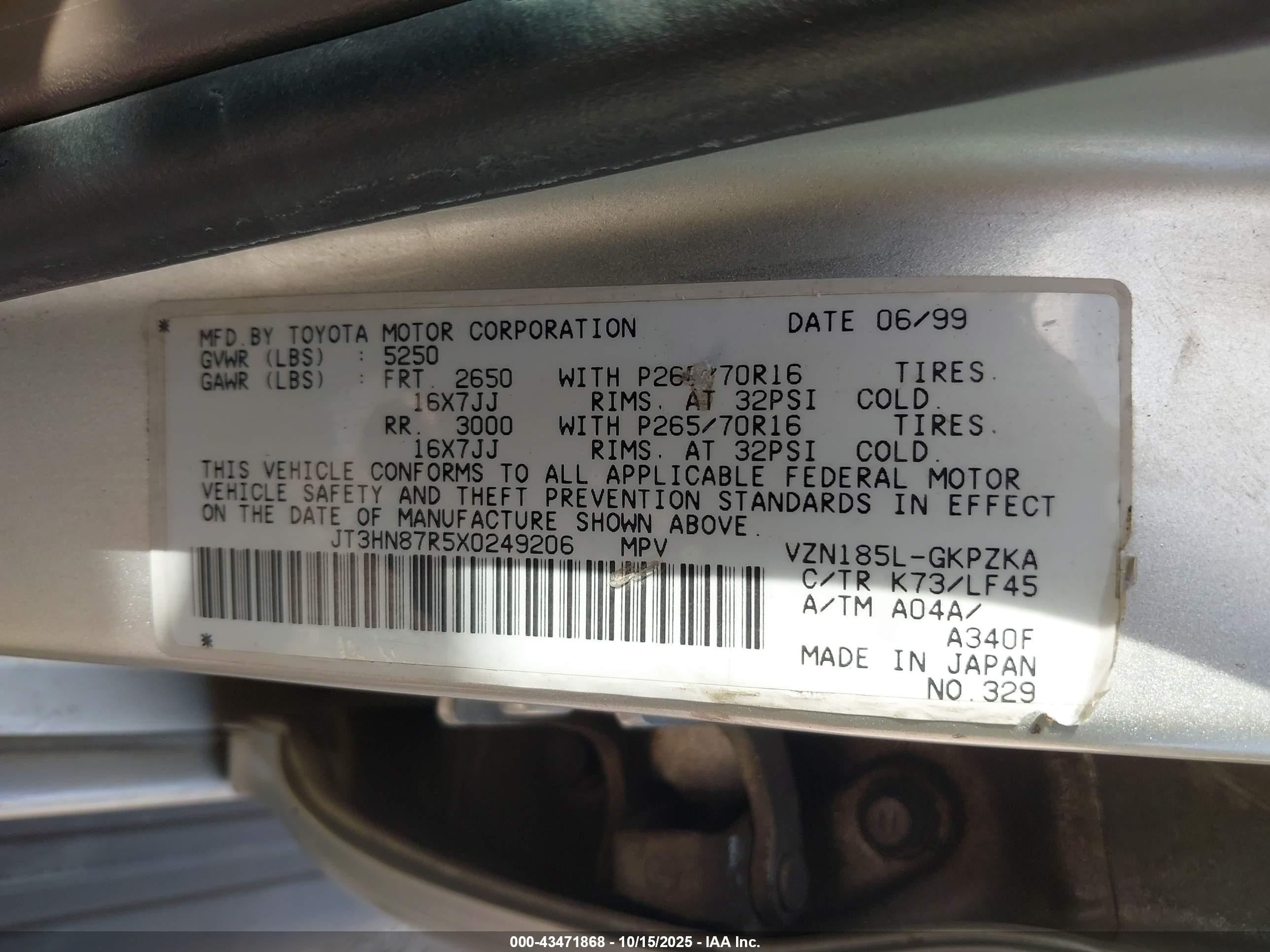 1999 Toyota 4runner Limited V6 Silver vin: JT3HN87R5X0249206