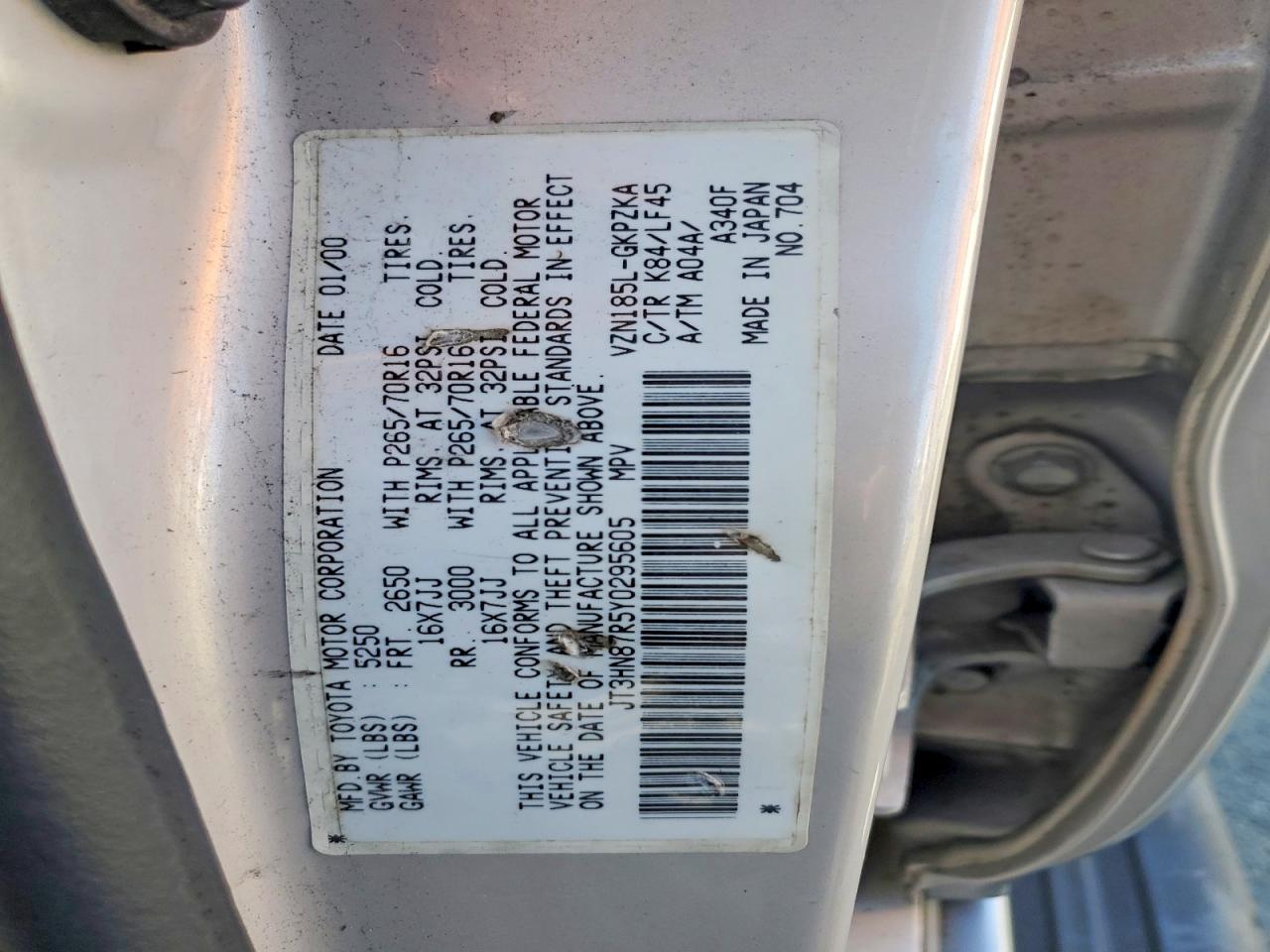 2000 Toyota 4runner Limited Серебряный vin: JT3HN87R5Y0295605