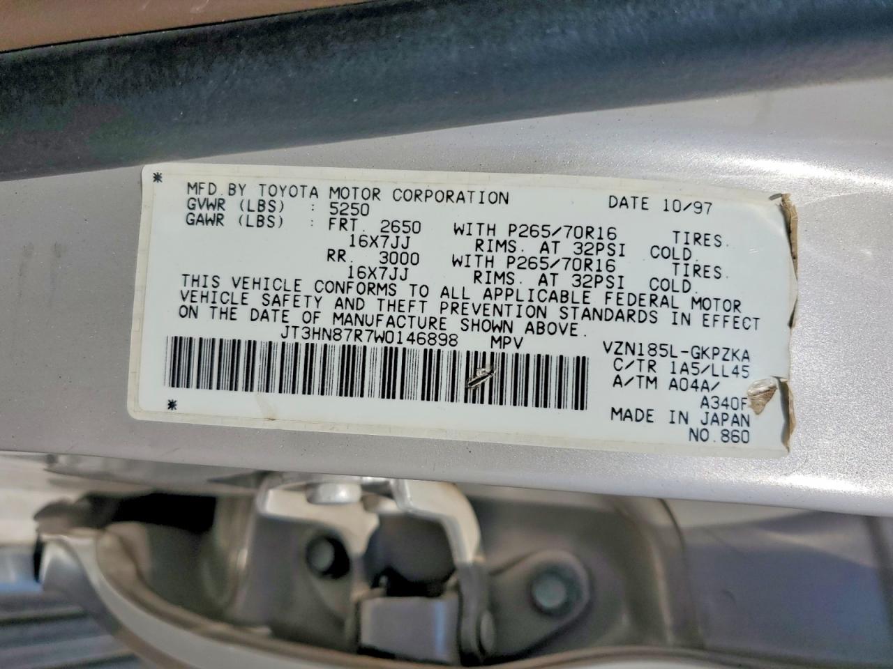 1998 Toyota 4runner Limited Silver vin: JT3HN87R7W0146898