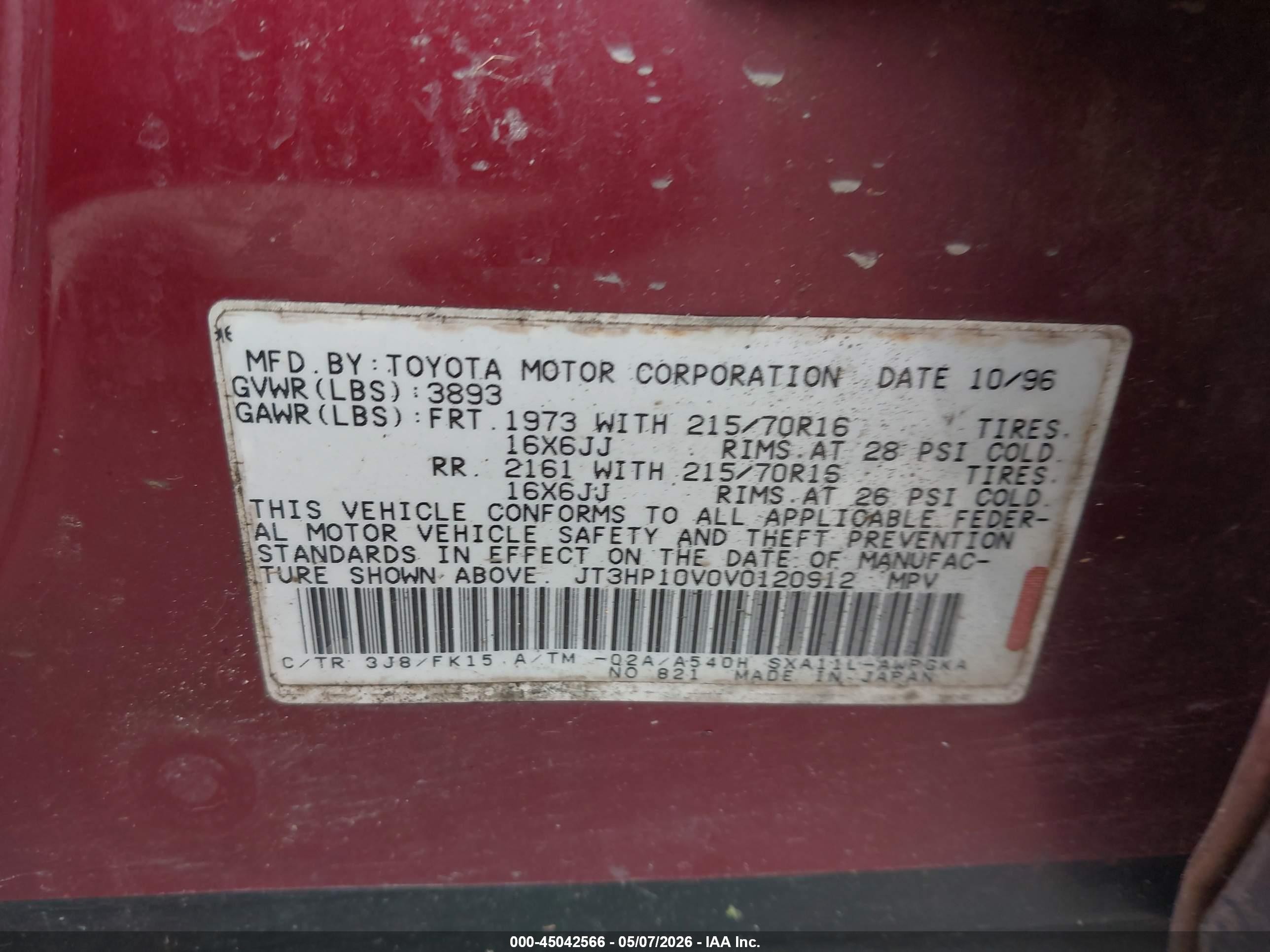 1997 Toyota Rav4   Red vin: JT3HP10V0V0120912