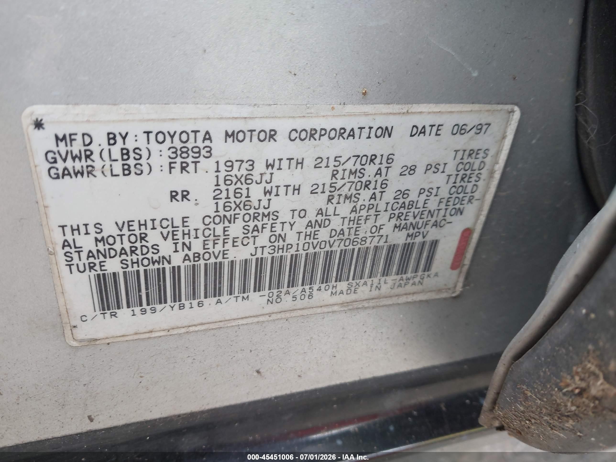 1997 Toyota Rav4   Silver vin: JT3HP10V0V7068771