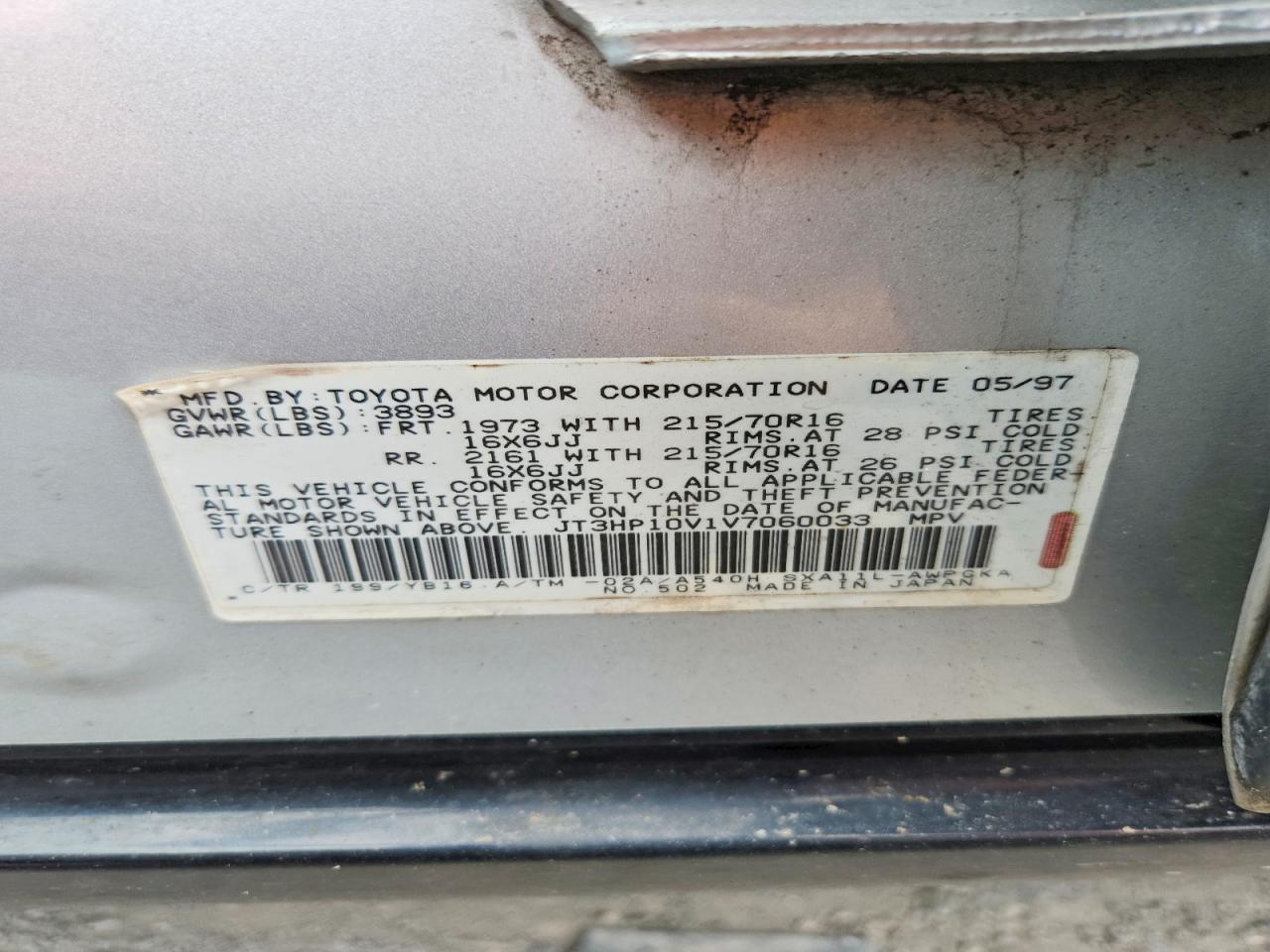 1997 Toyota Rav4 Base Silver vin: JT3HP10V1V7060033