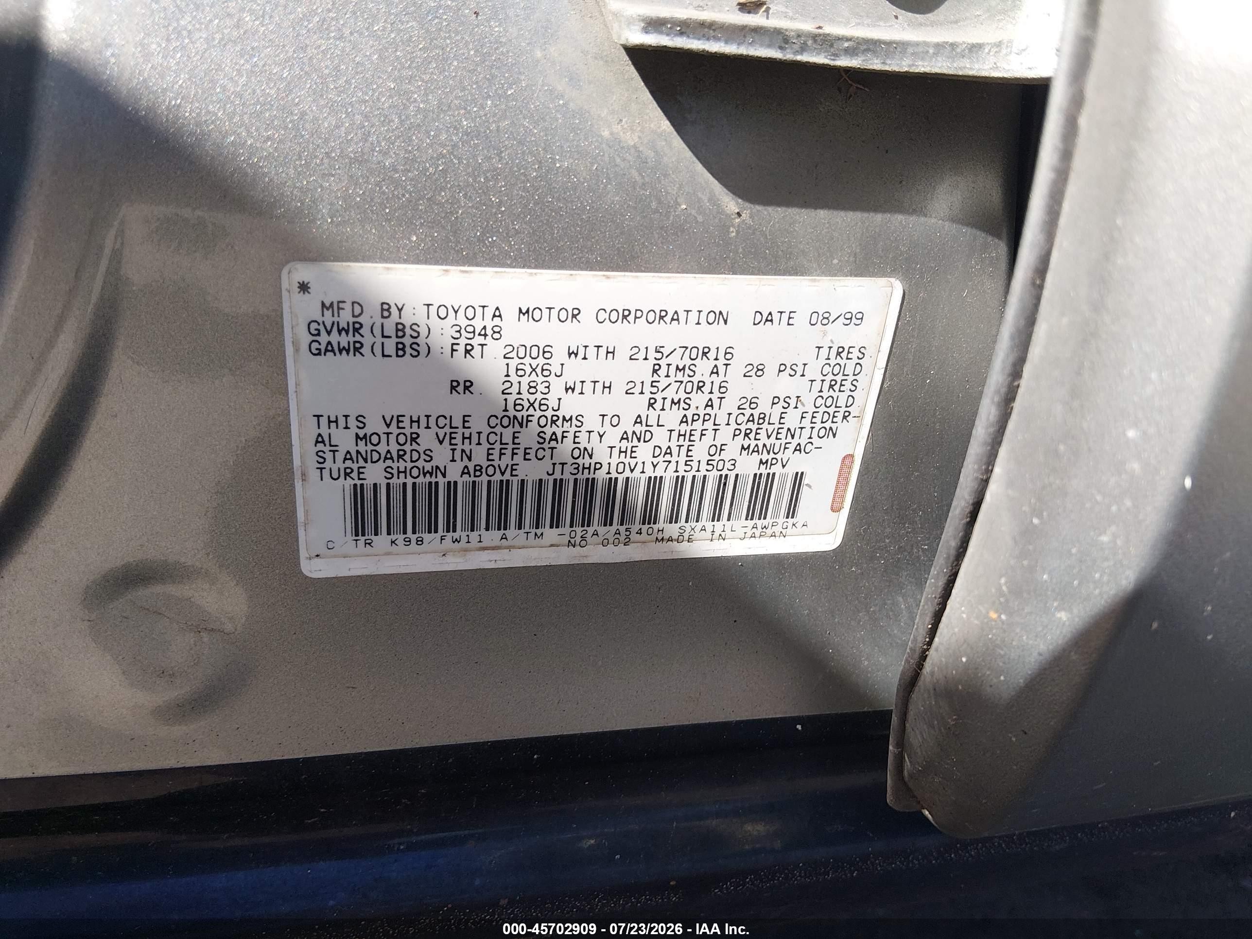 2000 Toyota Rav4   Silver vin: JT3HP10V1Y7151503