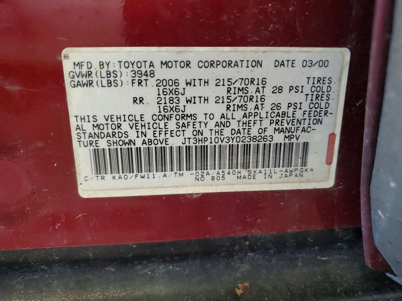 2000 Toyota Rav4 Base Two Tone vin: JT3HP10V3Y0238263