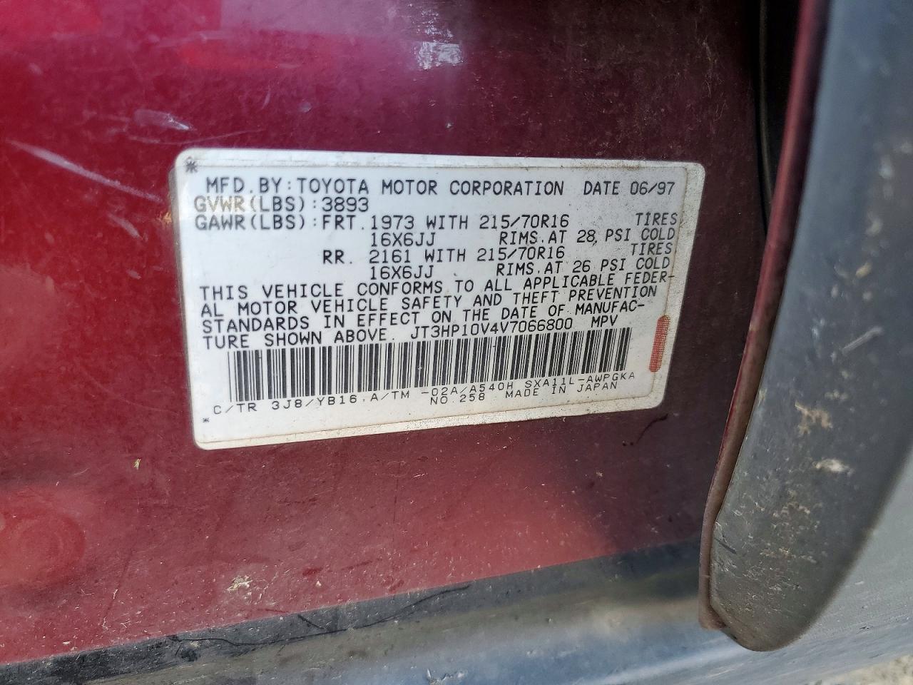 1997 Toyota Rav4 Base Maroon vin: JT3HP10V4V7066800