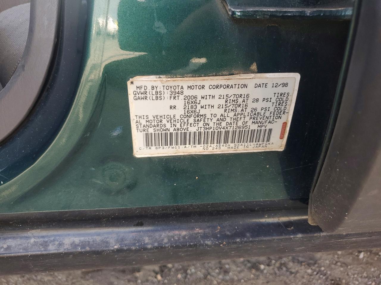1999 Toyota Rav4 Base Green vin: JT3HP10V4X7126951