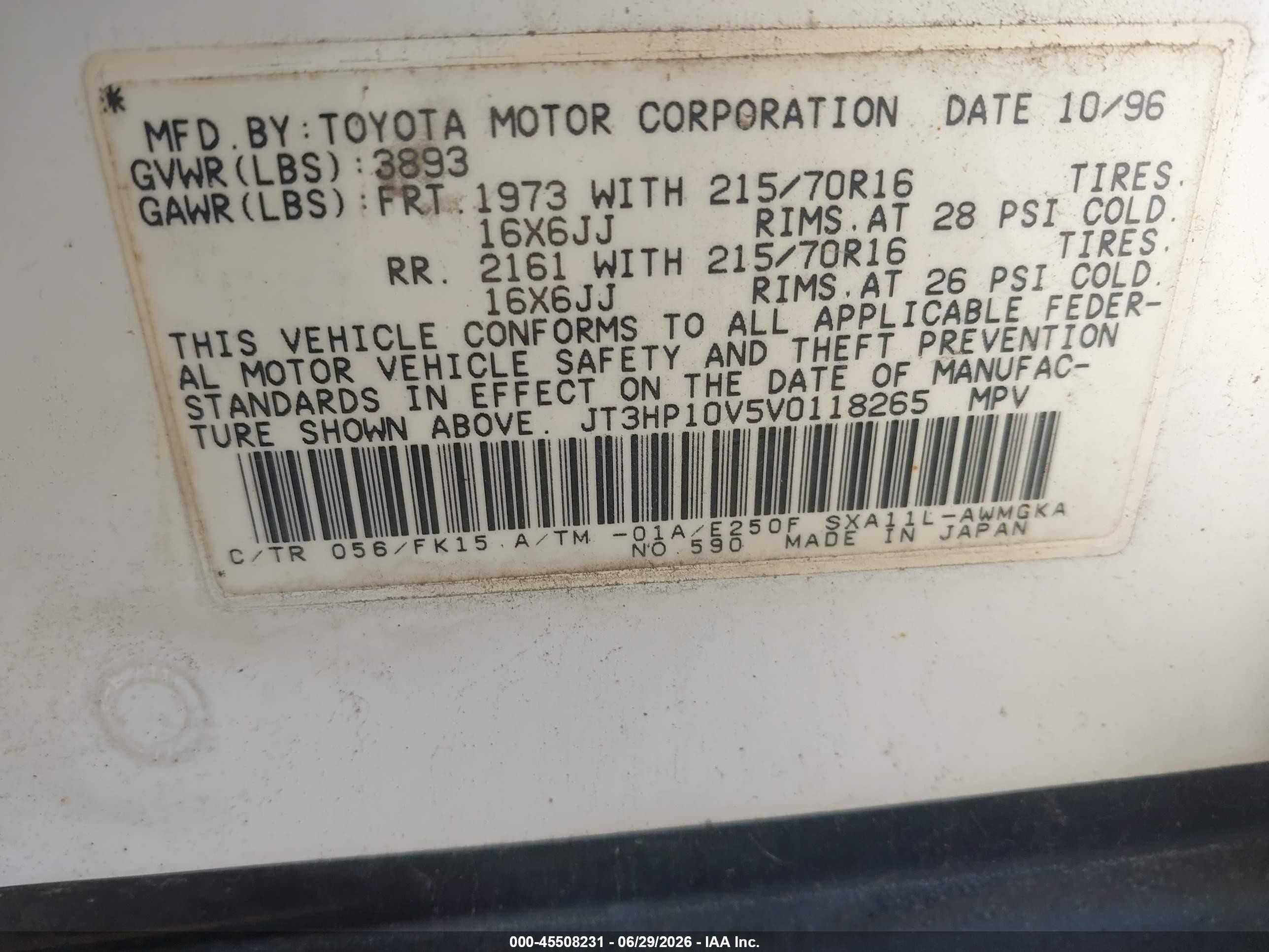 1997 Toyota Rav4   White vin: JT3HP10V5V0118265