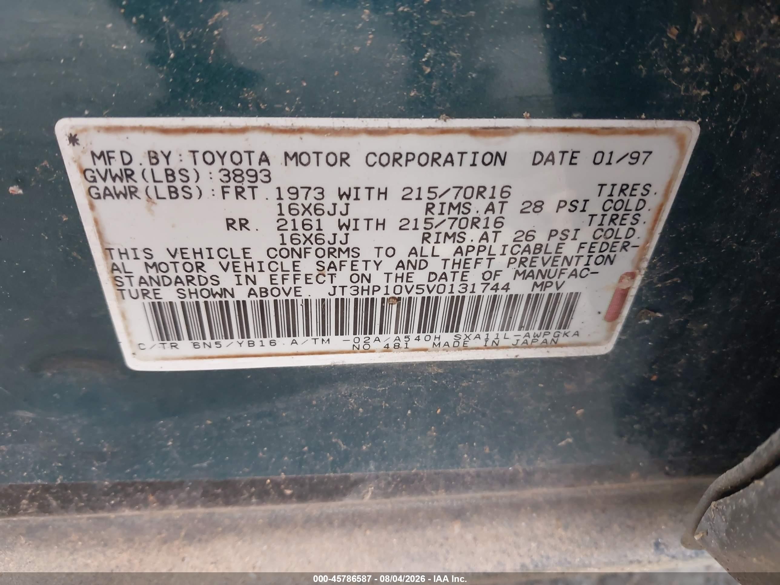 1997 Toyota Rav4   Green vin: JT3HP10V5V0131744