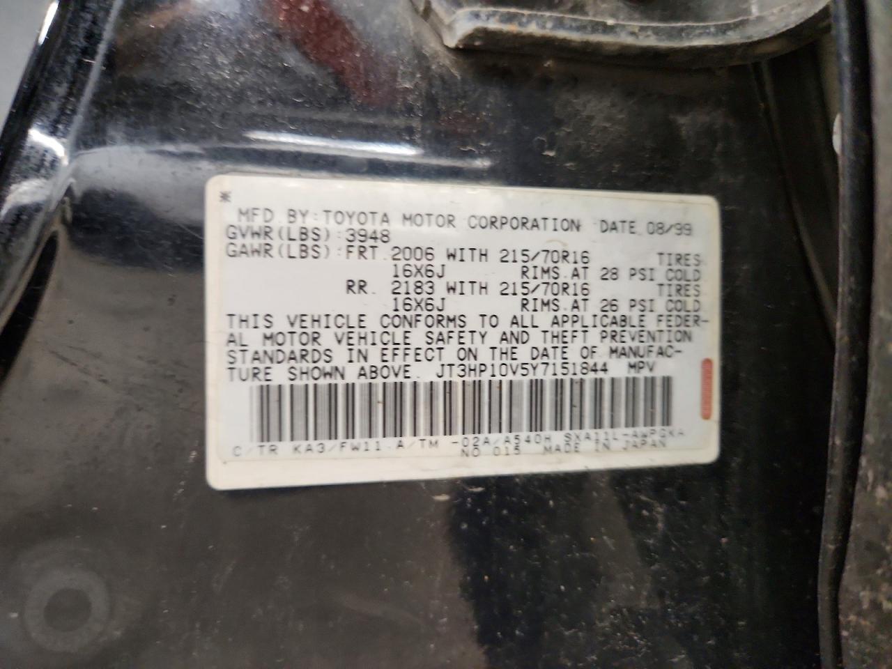 2000 Toyota Rav4 Base Черный vin: JT3HP10V5Y7151844