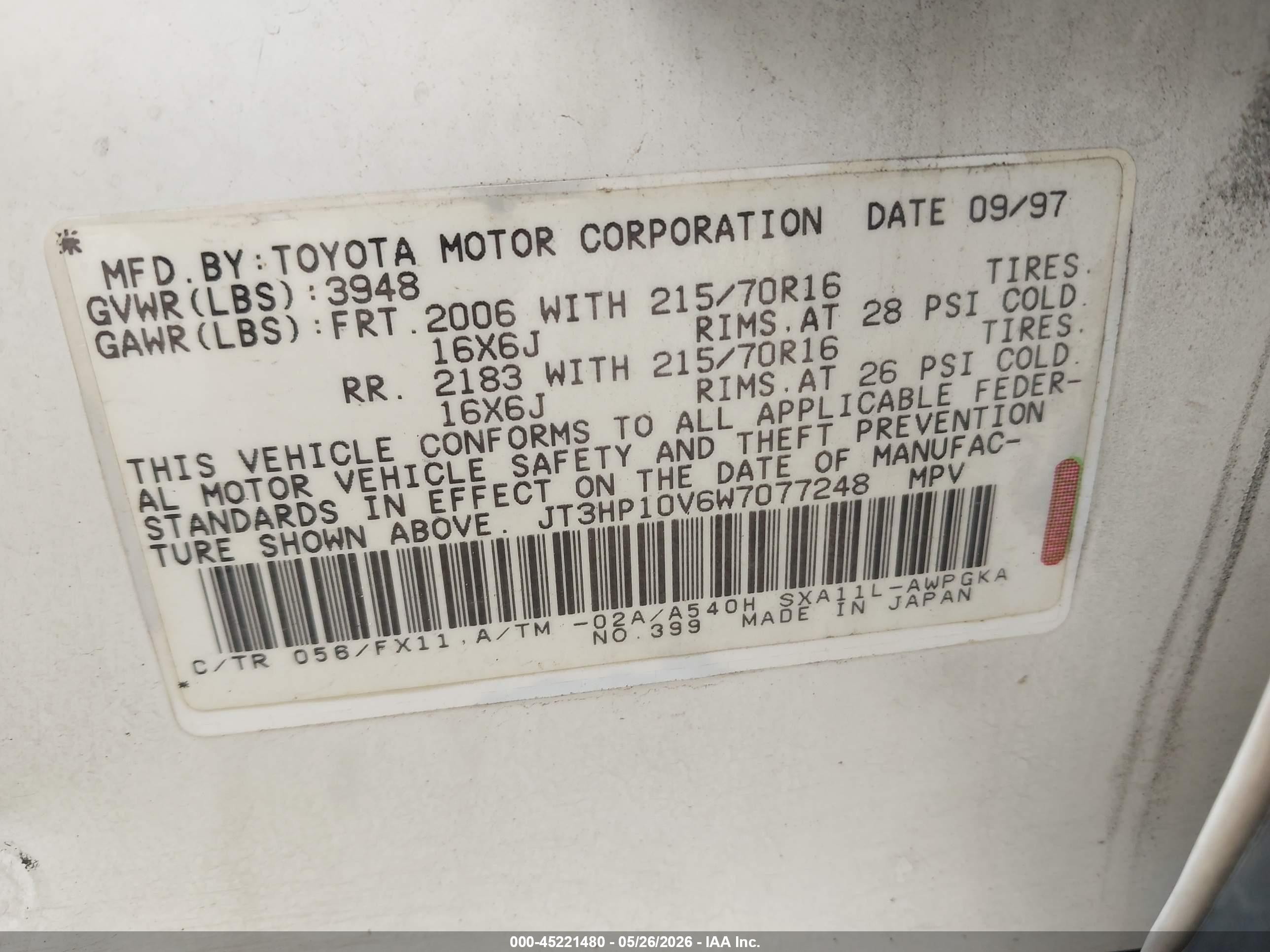 1998 Toyota Rav4 White vin: JT3HP10V6W7077248
