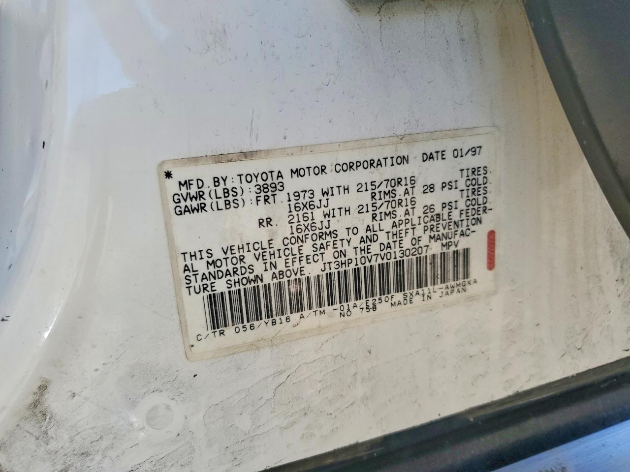 1997 Toyota Rav4 Base White vin: JT3HP10V7V0130207