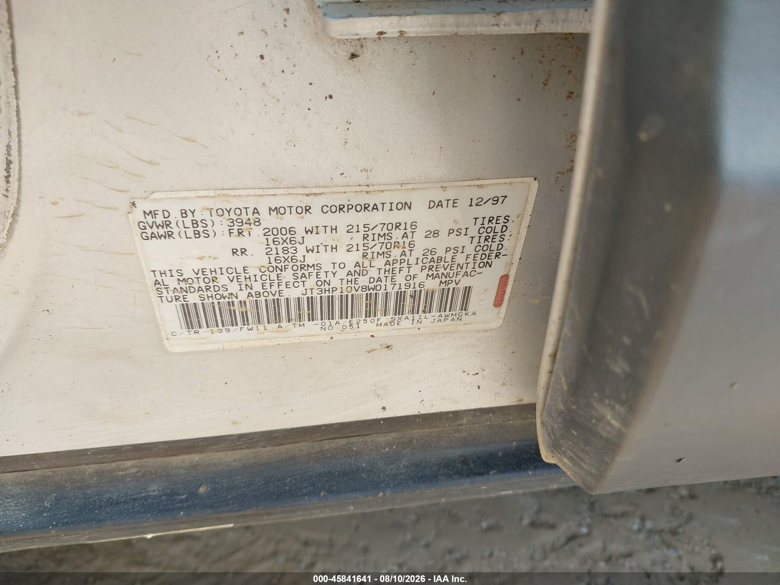 1998 Toyota Rav4   Silver vin: JT3HP10V8W0171916