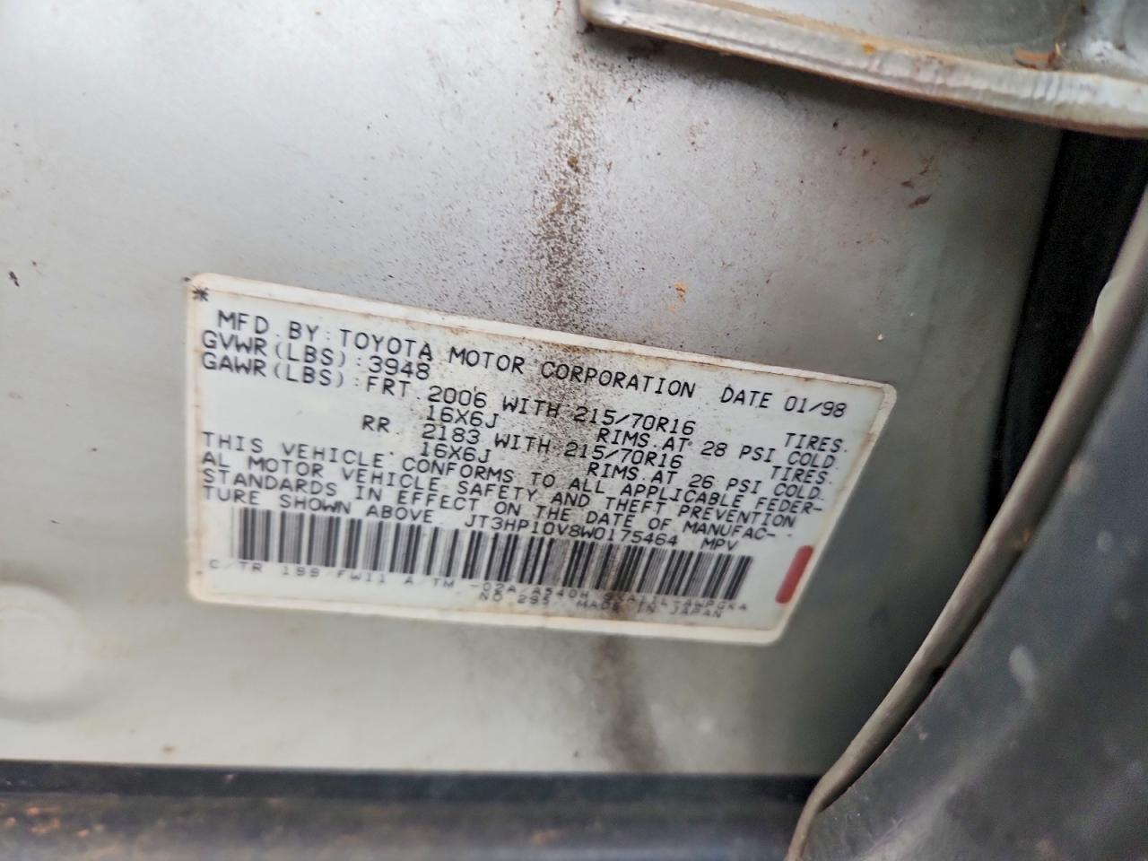1998 Toyota Rav4 Base Silver vin: JT3HP10V8W0175464