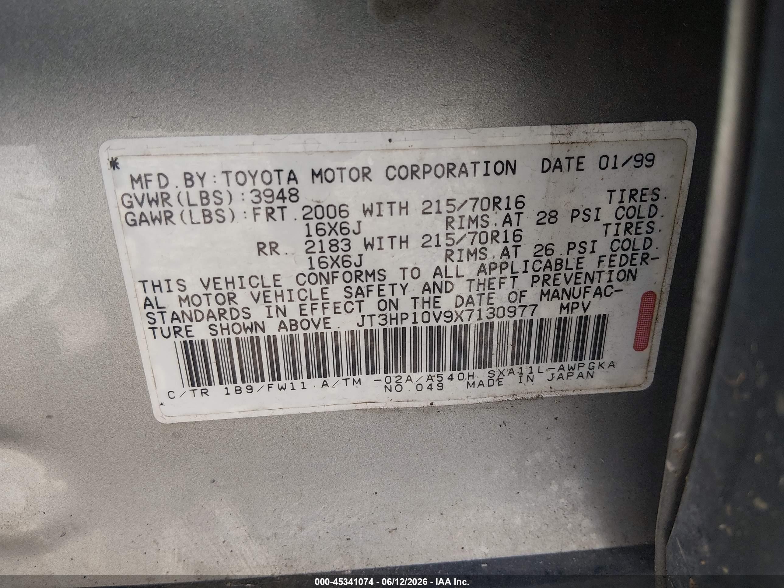 1999 Toyota Rav4 Silver vin: JT3HP10V9X7130977