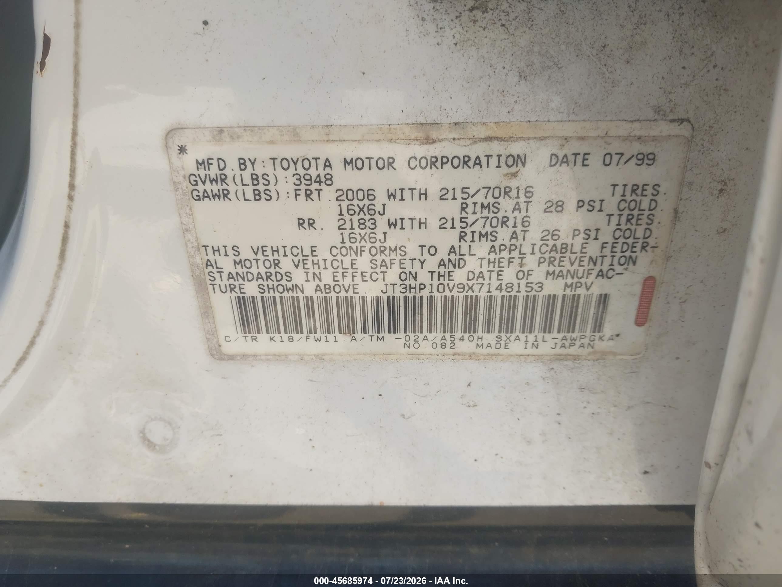 1999 Toyota Rav4   Белый vin: JT3HP10V9X7148153