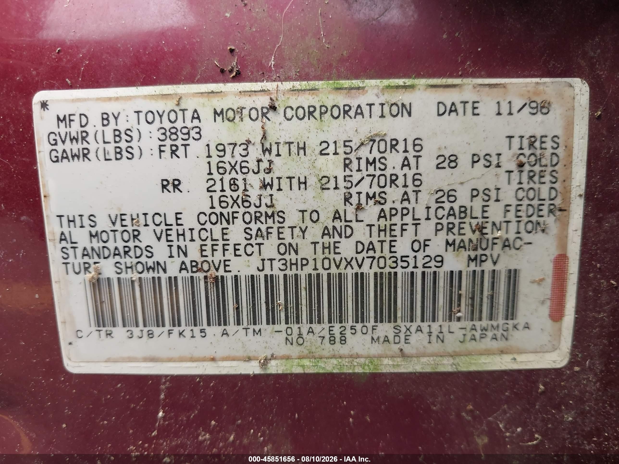 1997 Toyota Rav4   Maroon vin: JT3HP10VXV7035129
